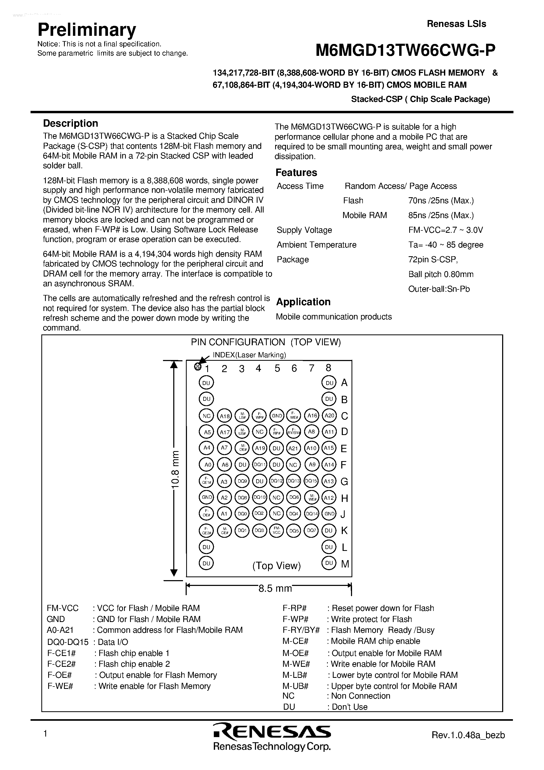 Даташит M6MGD13TW66CWG-P - CMOS FLASH MEMORY страница 1