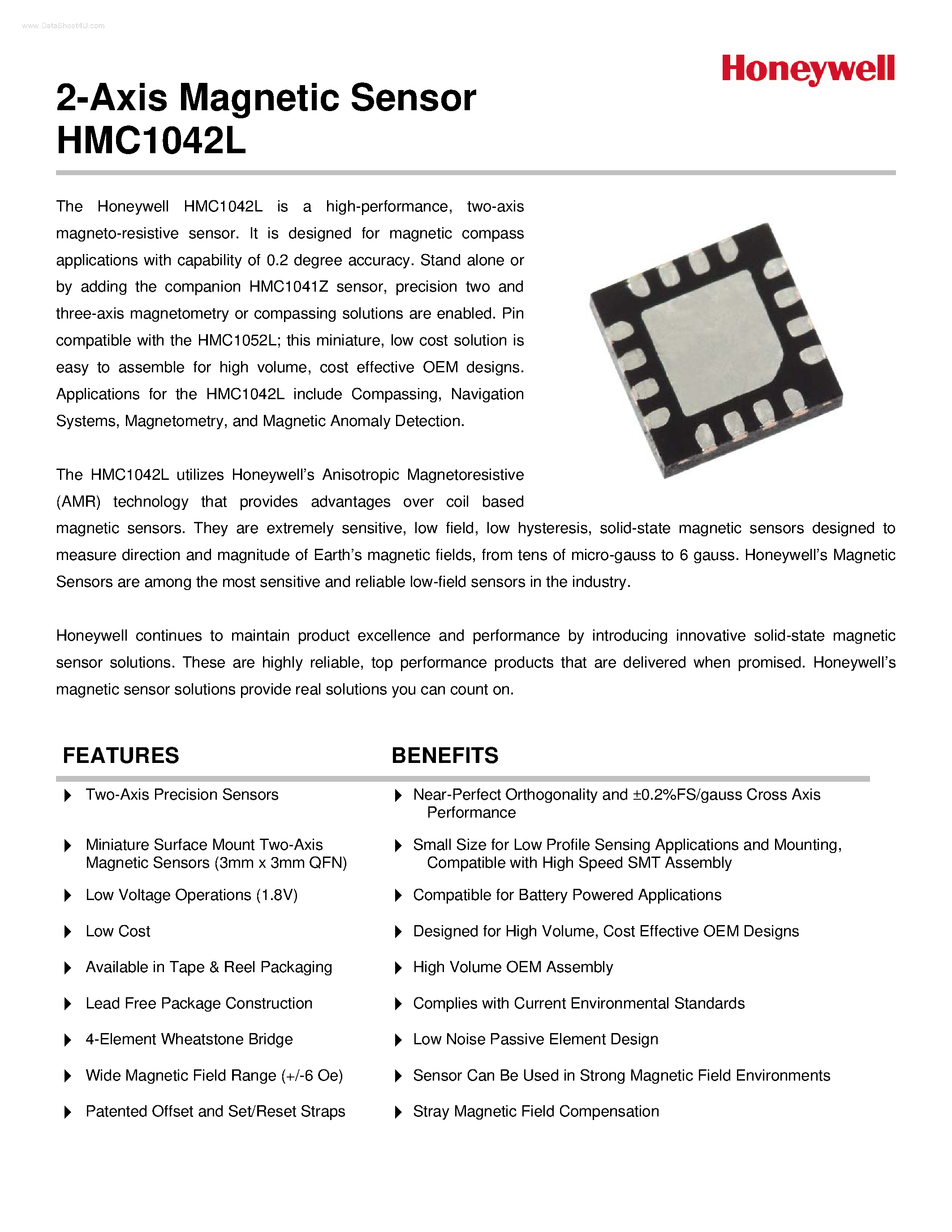 Даташит HMC1042L - 2-Axis Magnetic Sensor страница 1