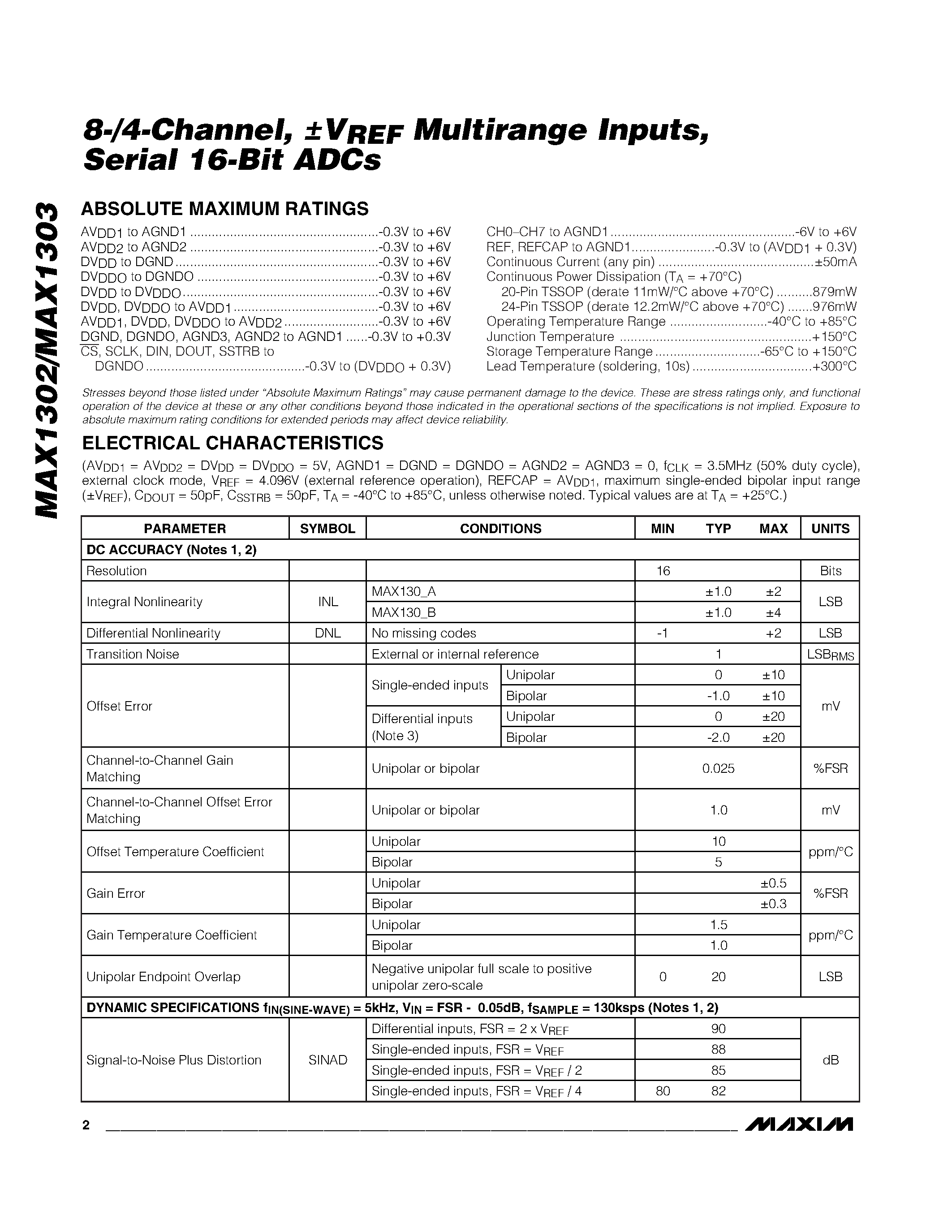 Datasheet MAX1302 - (MAX1302 / MAX1303) Serial 16-Bit ADCs page 2
