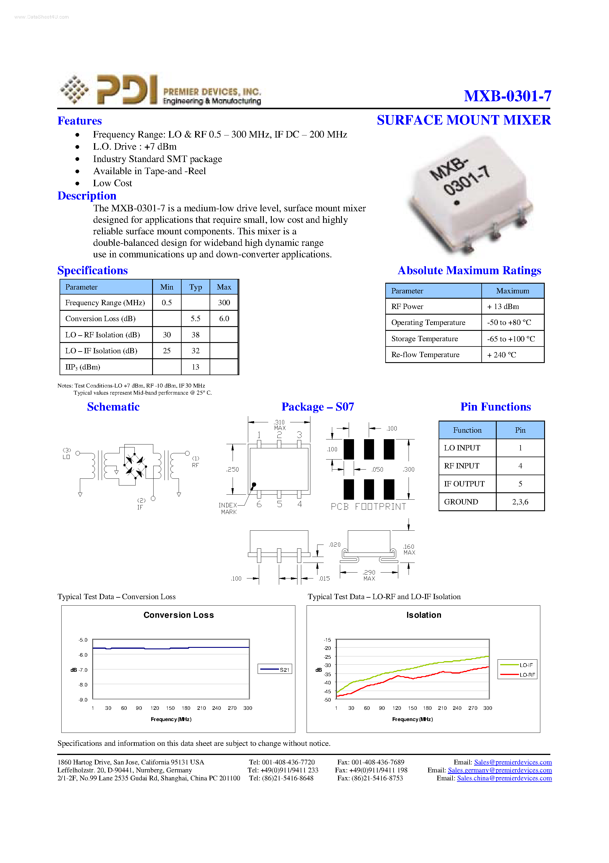 Datasheet MXB-0301-7 - SURFACE MOUNT MIXER page 1