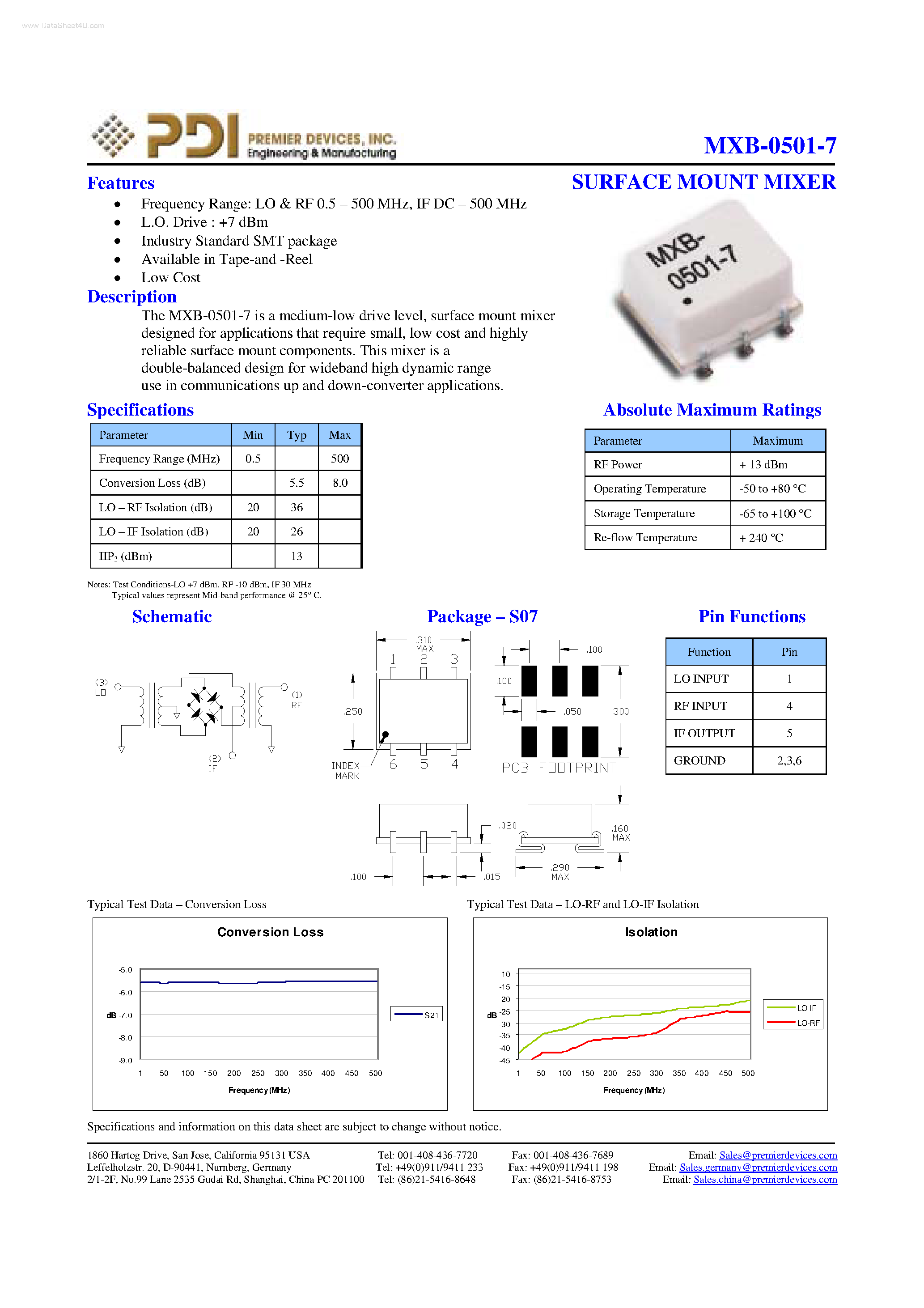 Datasheet MXB-0501-7 - SURFACE MOUNT MIXER page 1