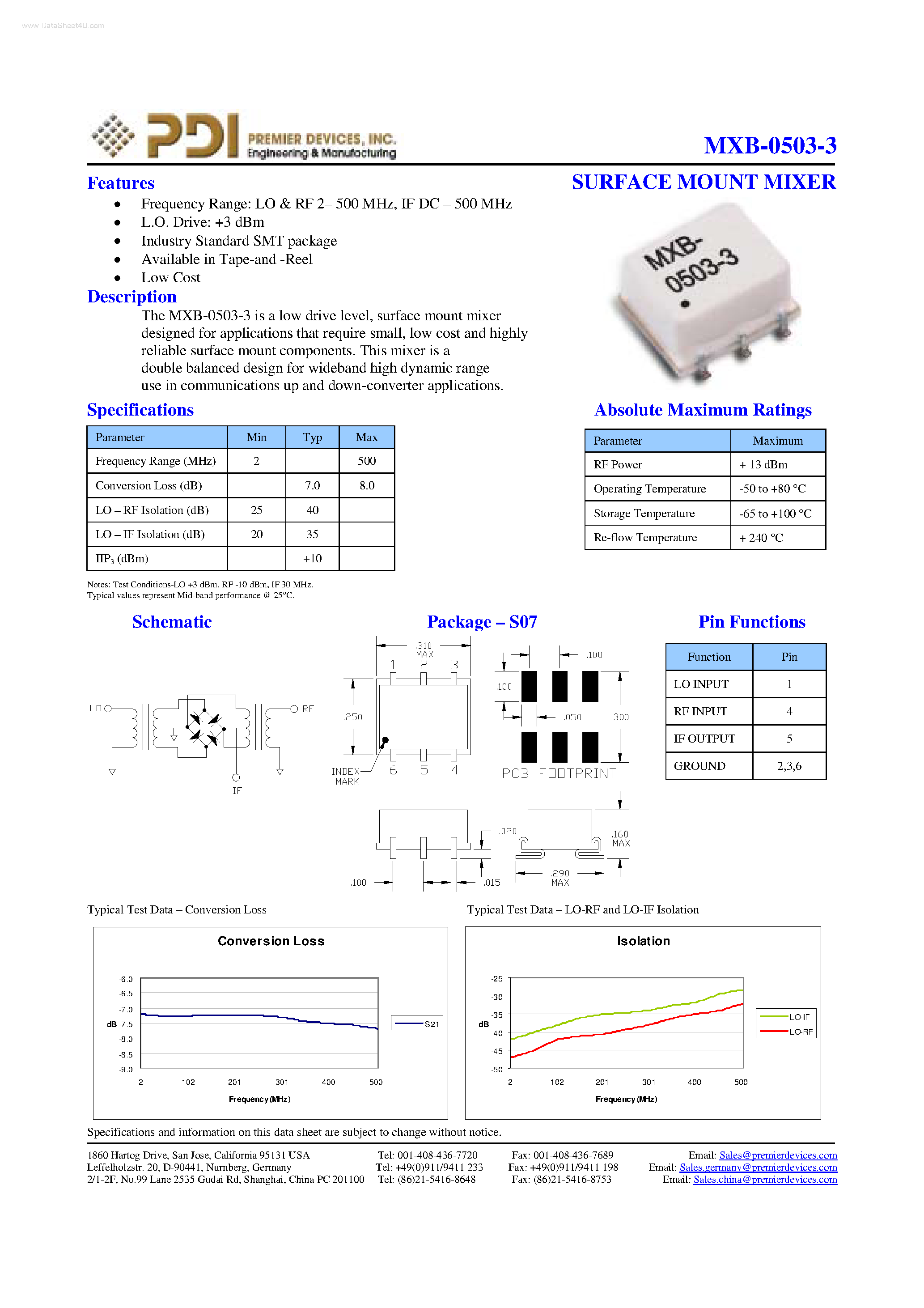 Datasheet MXB-0503-3 - SURFACE MOUNT MIXER page 1
