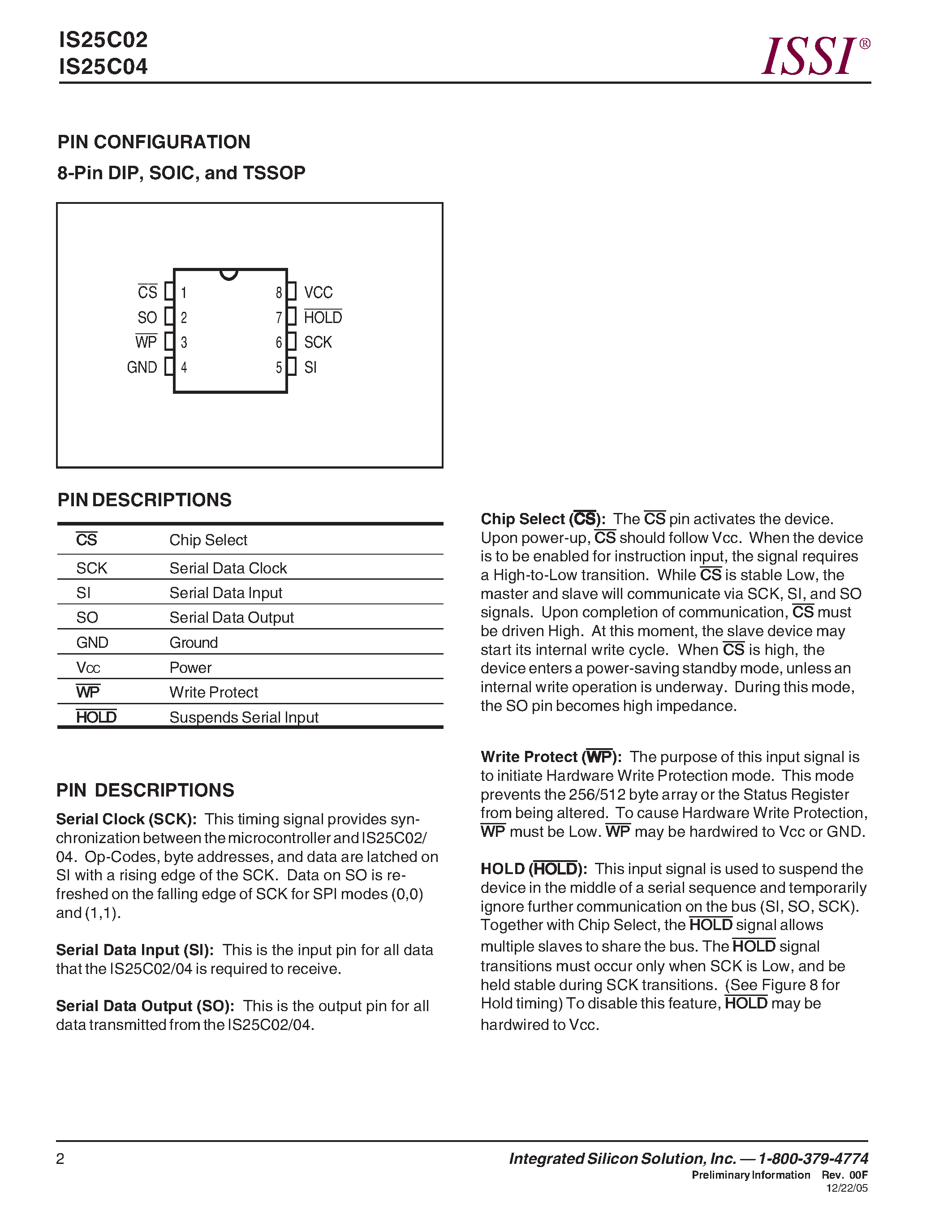 Datasheet IS25C02 - (IS25C02 / IS25C04) 2K-BIT/4K-BIT SPI SERIAL ELECTRICALLY ERASABLE PROM page 2