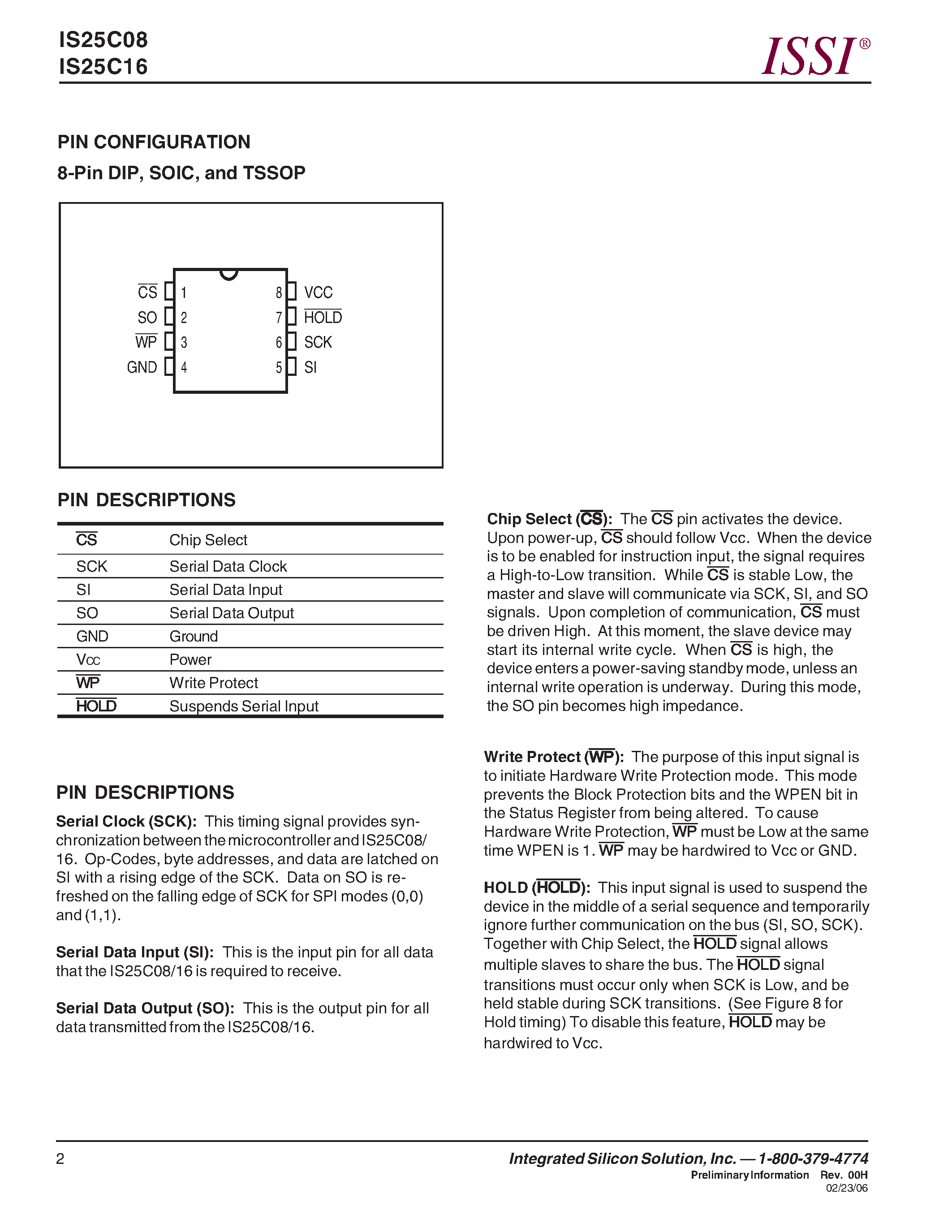 Datasheet IS25C16 - (IS25C08 / IS25C16) 8K-BIT/16K-BIT SPI SERIAL ELECTRICALLY ERASABLE PROM page 2