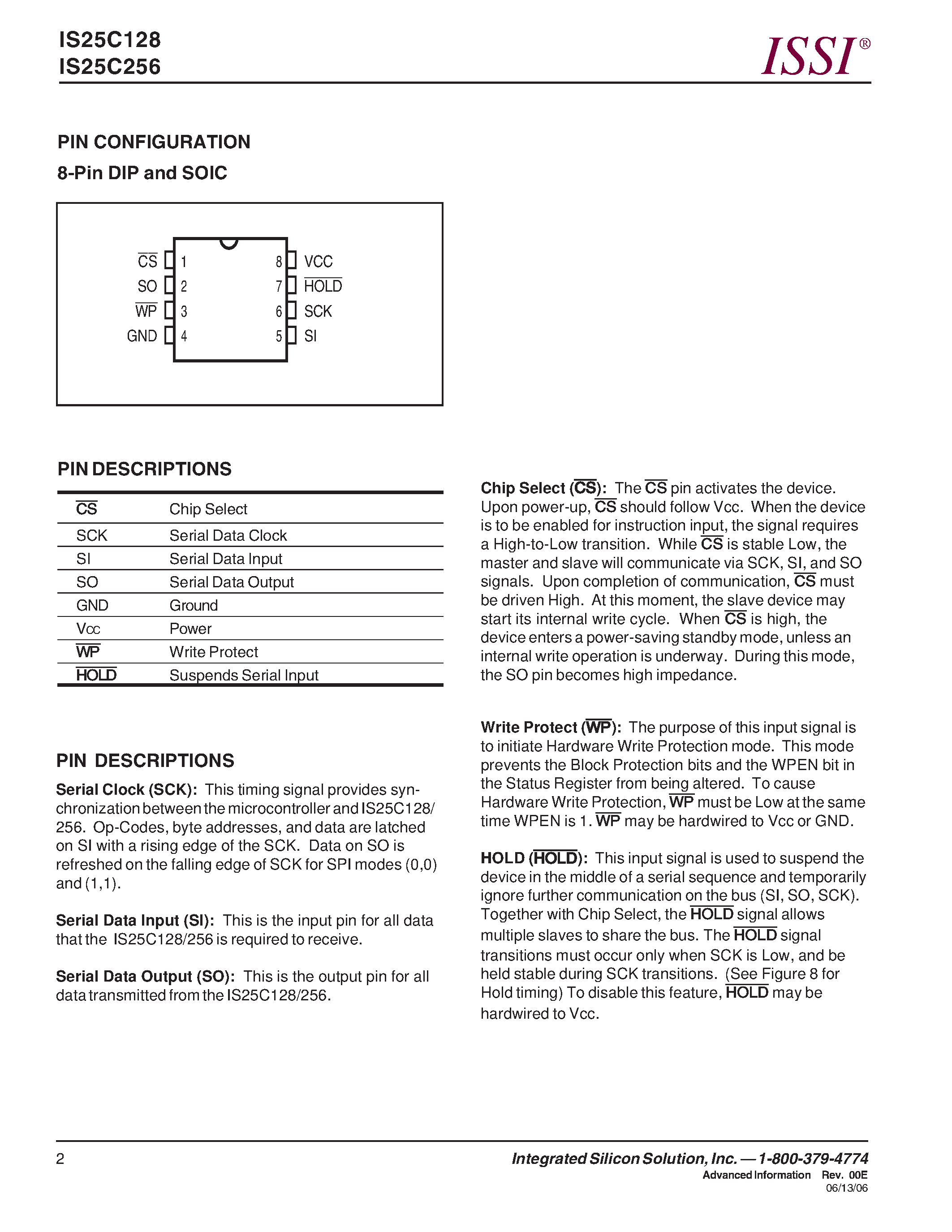 Datasheet IS25C128 - (IS25C128 / IS25C256) 128K-bit/ 256K-bit SPI SERIAL ELECTRICALLY ERASABLE PROM page 2