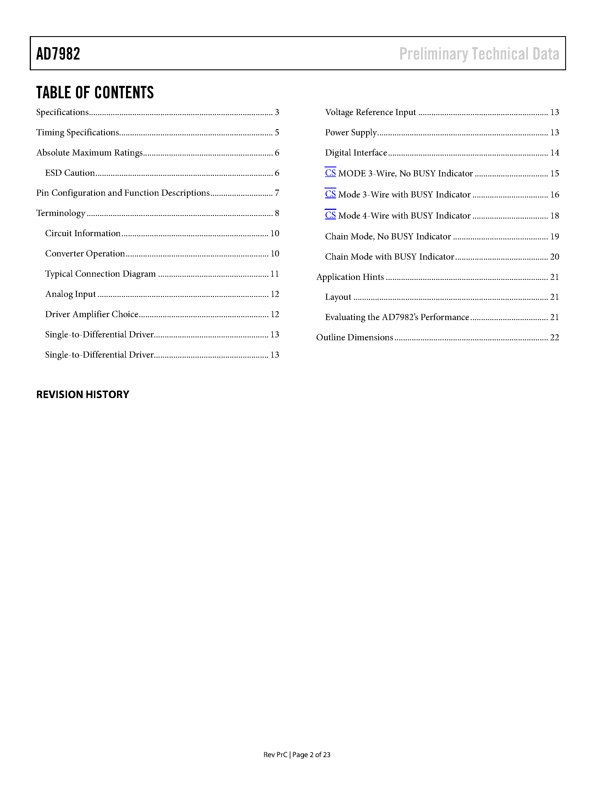 Datasheet AD7982 page 2 Datasheet AD7982 - 1 MSPS PulSAR ADC page 2