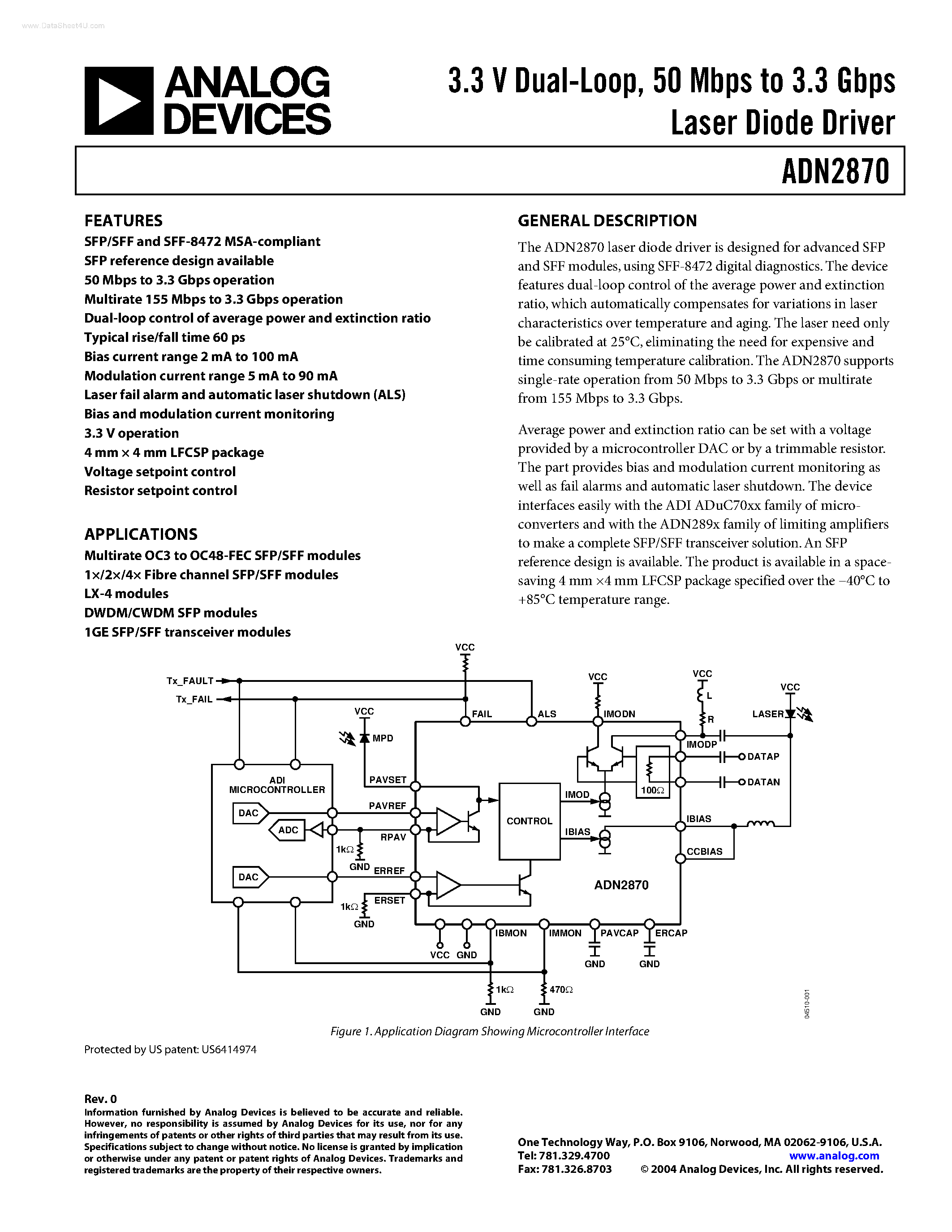 Datasheet ADN2870 - Laser Diode Driver page 1