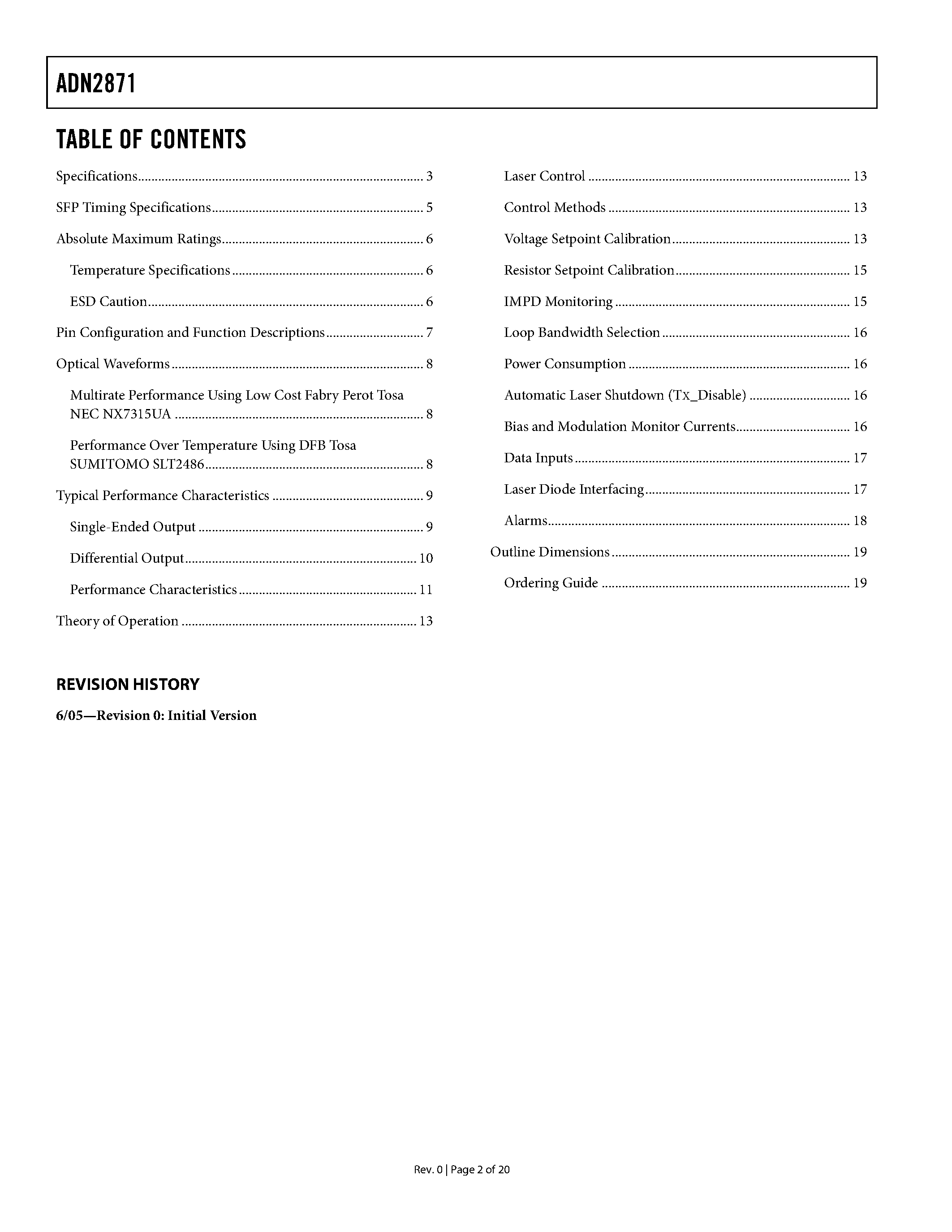 Datasheet ADN2871 page 2 Datasheet ADN2871 - Single-Loop Laser Diode Driver page 2