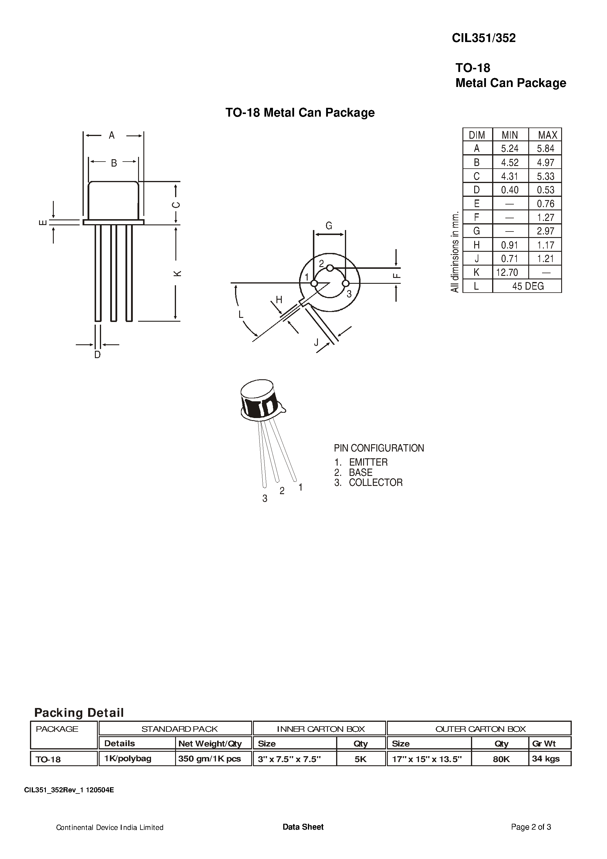 Даташит CIL351 - (CIL351 / CIL352) NPN SILICON PLANAR TRANSISTORS страница 2