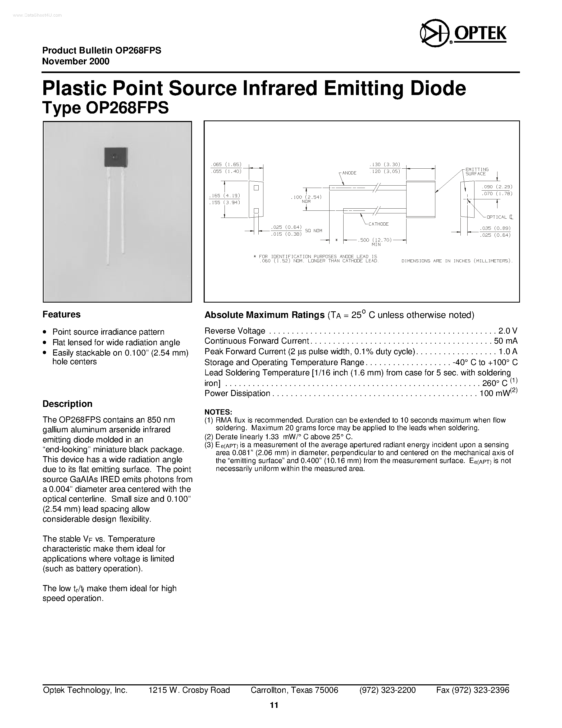 Datasheet OP268FPS - Plastic Point Source page 1