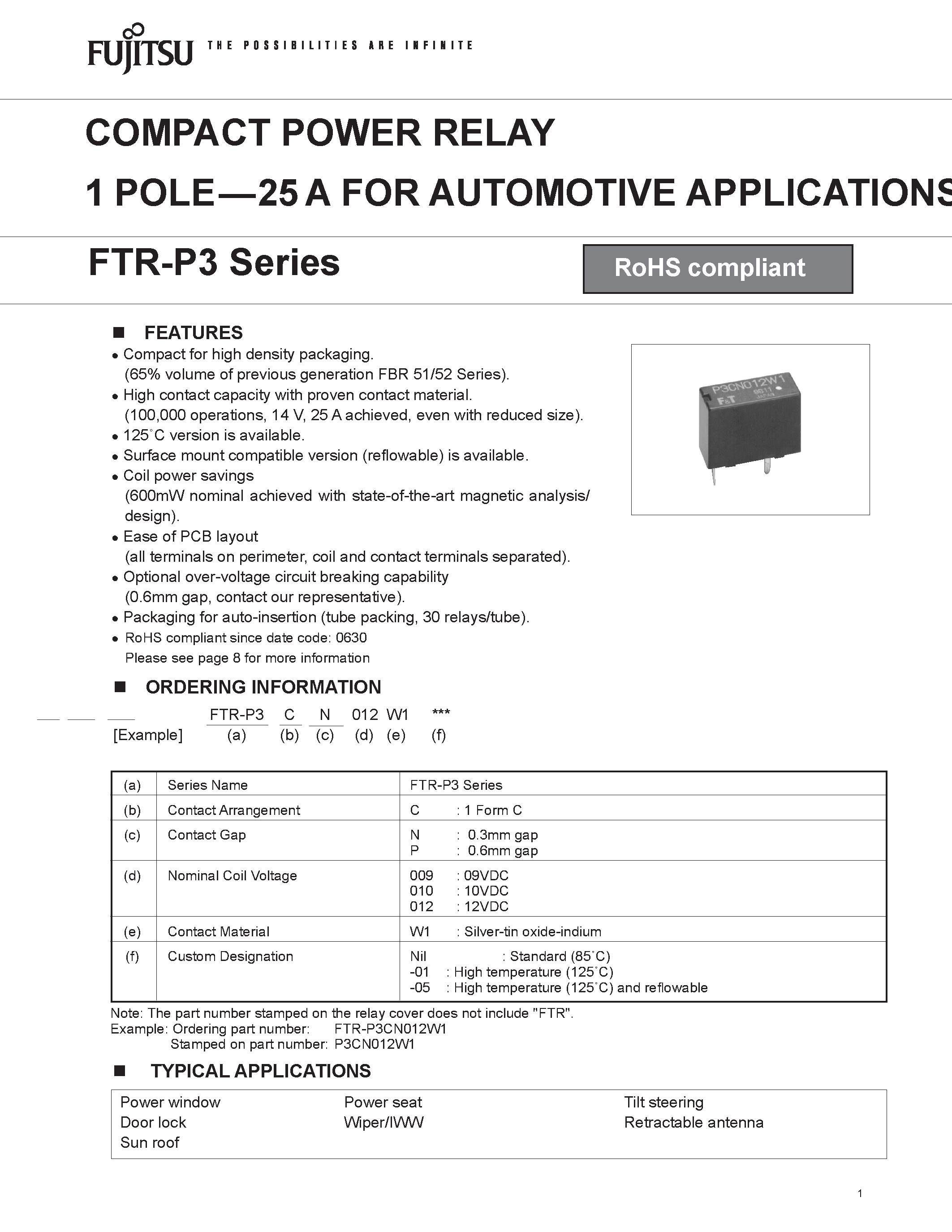 Даташит FTR-P3 - COMPACT POWER RELAY страница 1