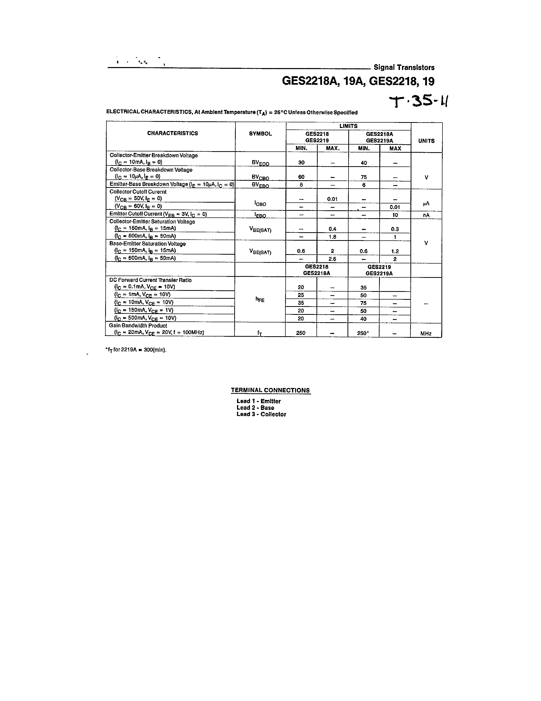 Даташит GES2218 - (GES2218x / GES2219x) SILLCON TRANSISTORS страница 2