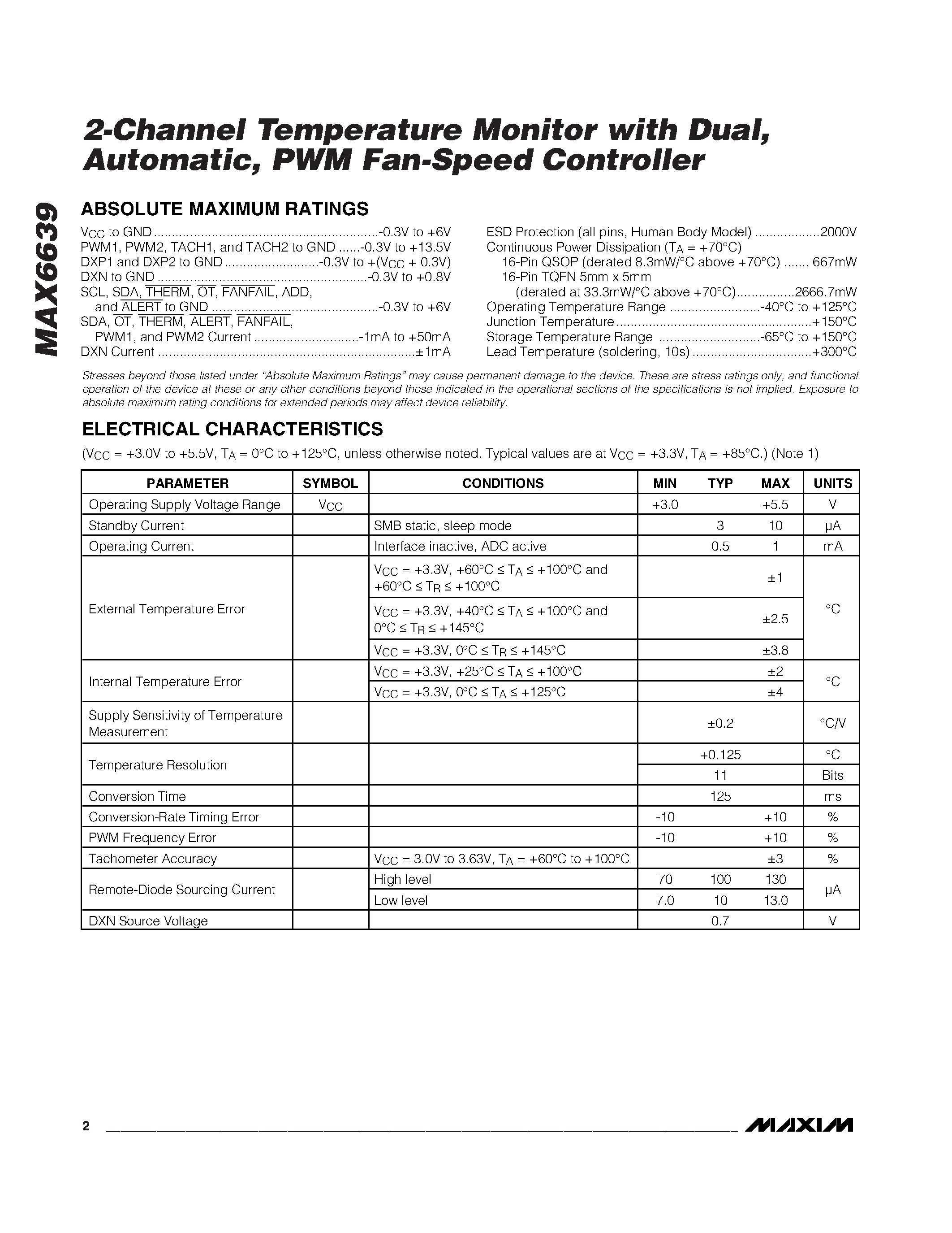 Datasheet MAX6639 - 2-Channel Temperature Monitor page 2