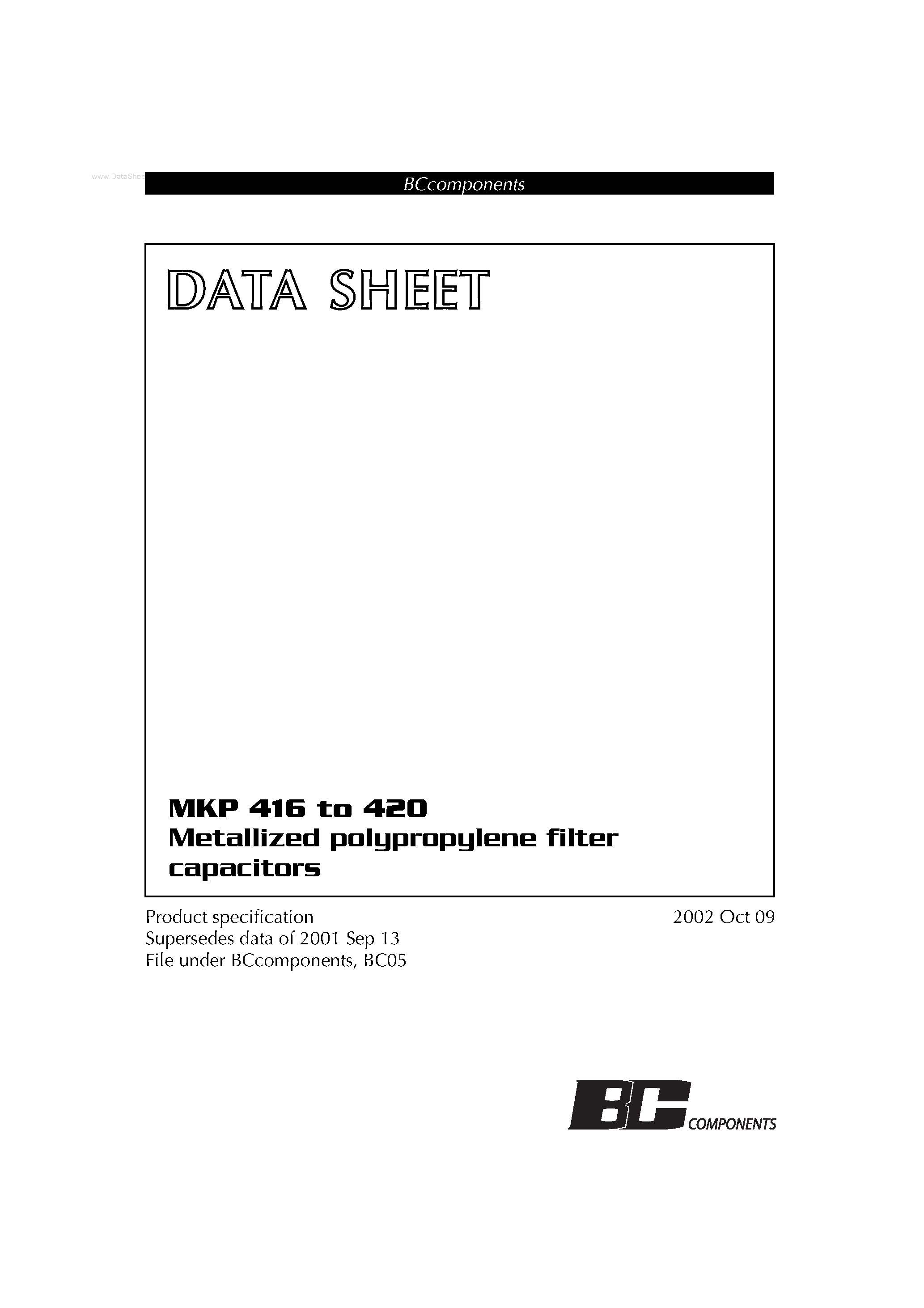 Datasheet MKP416 - (MKP416 - MKP420) Metallized polypropylene filter capacitors page 1