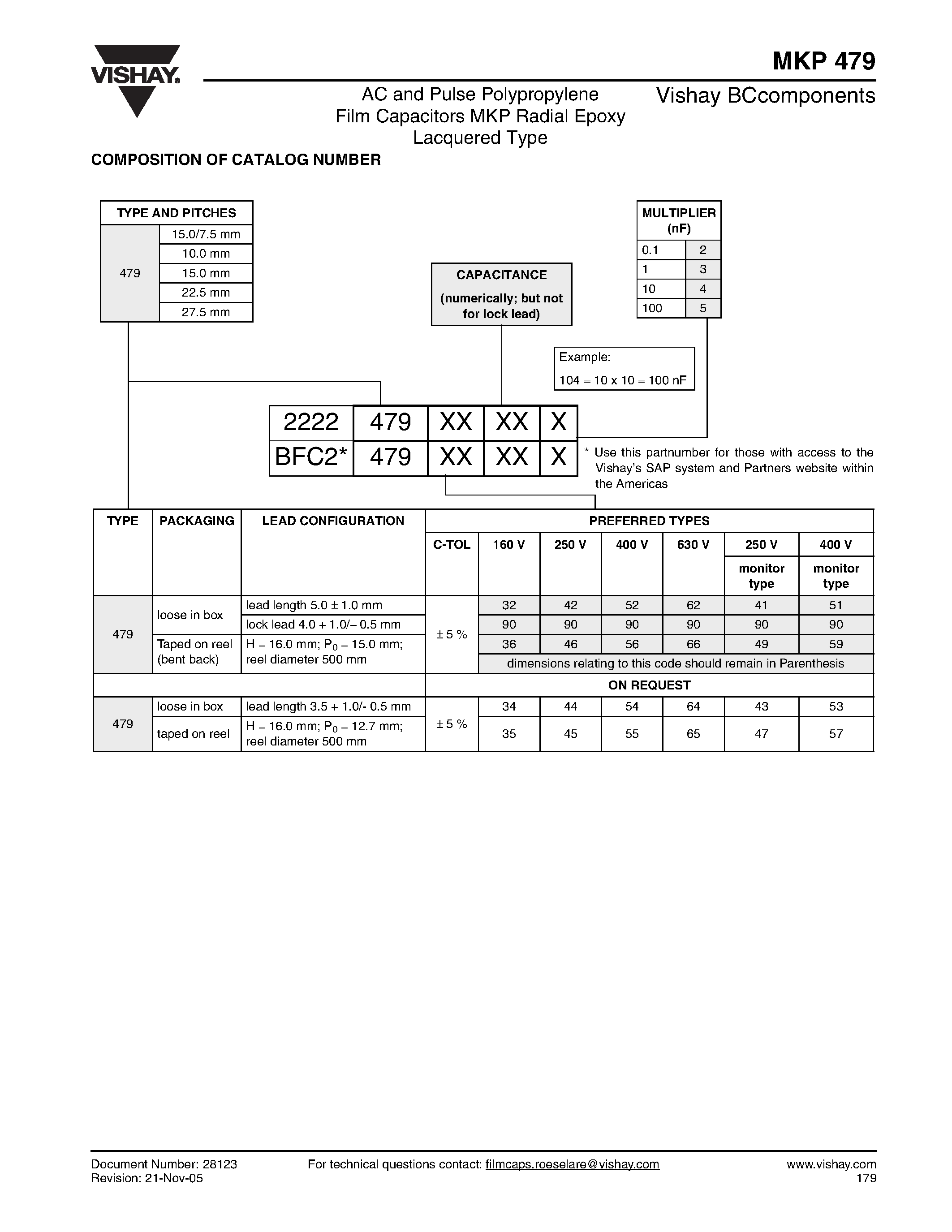 Datasheet MKP479 - AC and Pulse Polypropylene Film Capacitors MKP Radial Epoxy Lacquered Type page 2