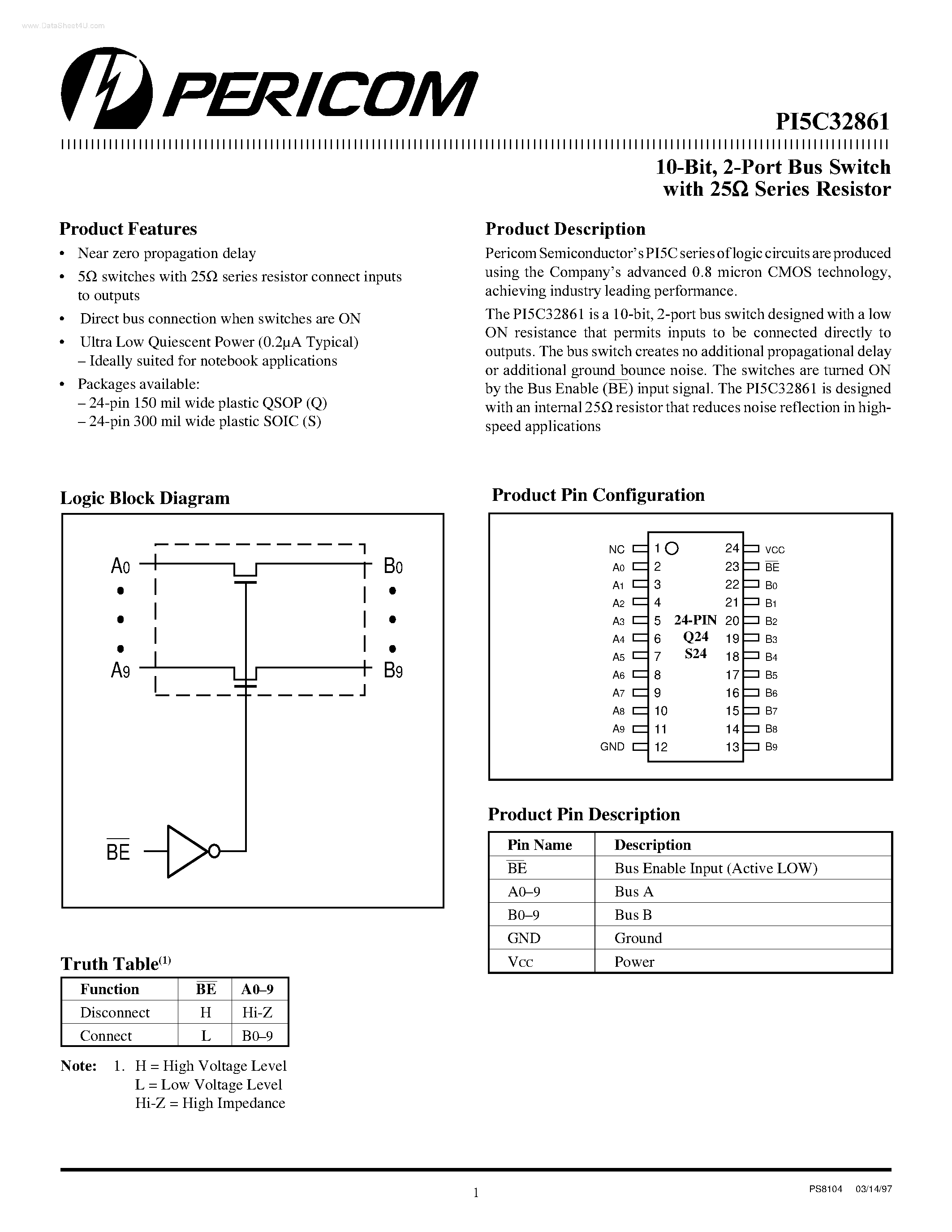 Datasheet PI5C32861 - 2-Port Bus Switch page 1
