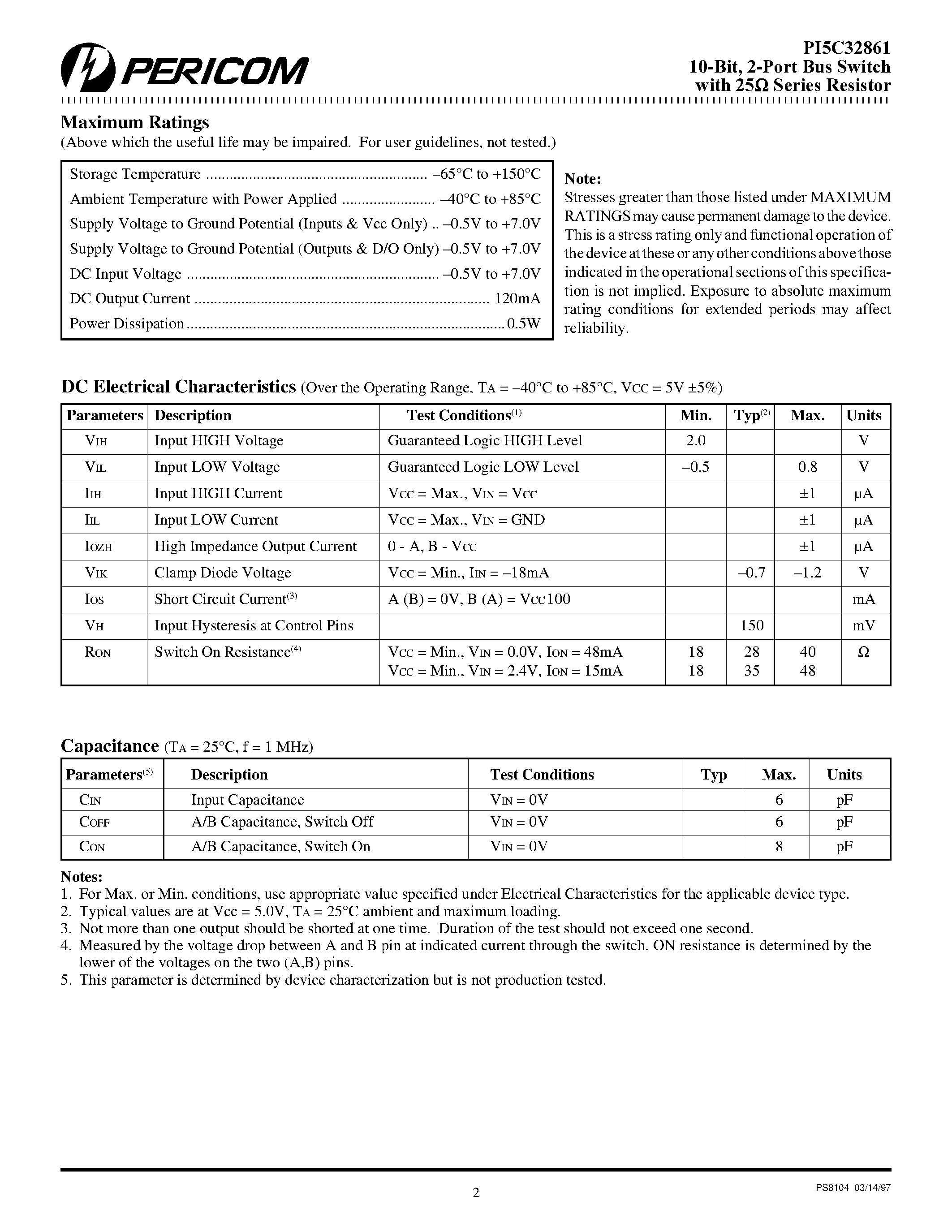 Datasheet PI5C32861 - 2-Port Bus Switch page 2