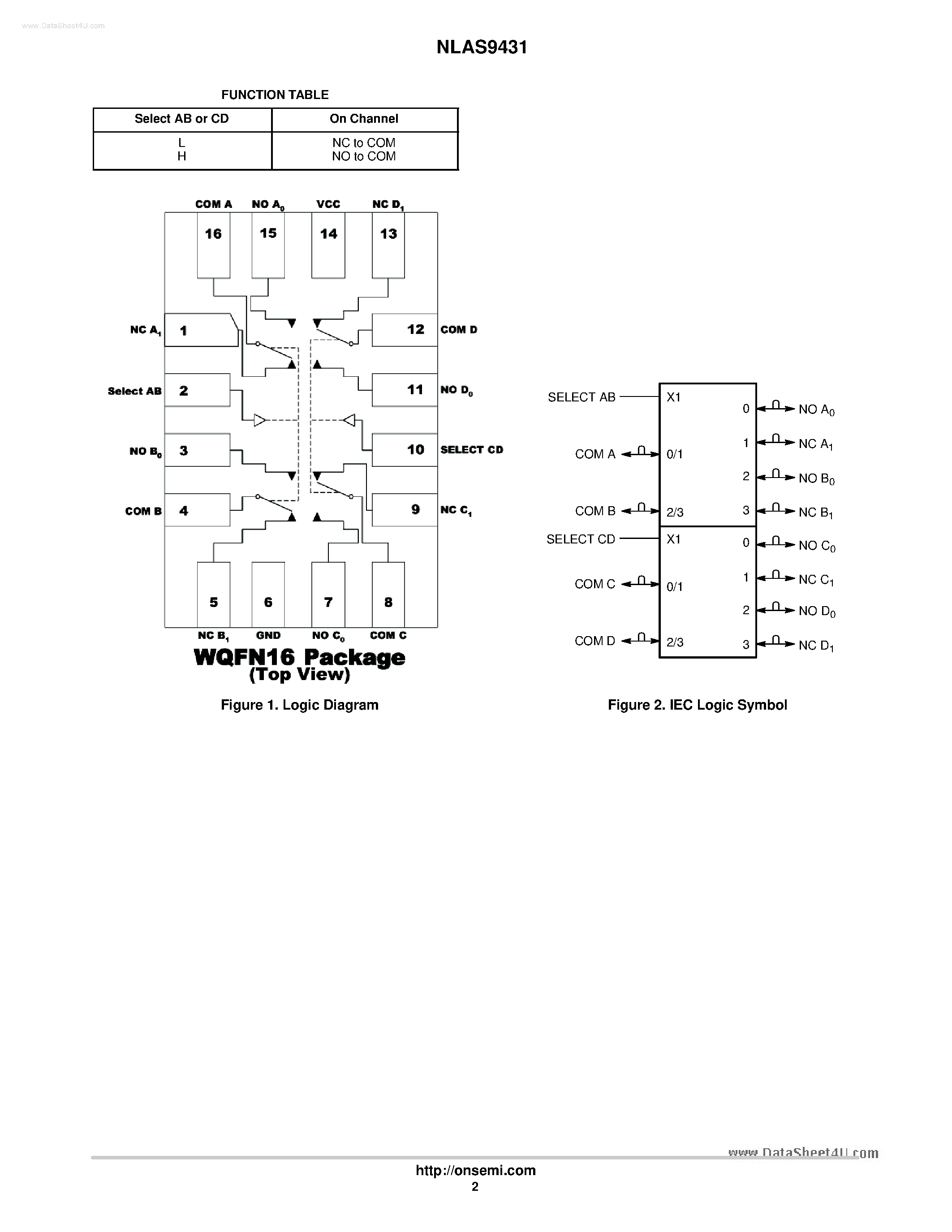 Datasheet NLAS9431 - Low Voltage Single Supply Dual DPDT Analog Switch page 2