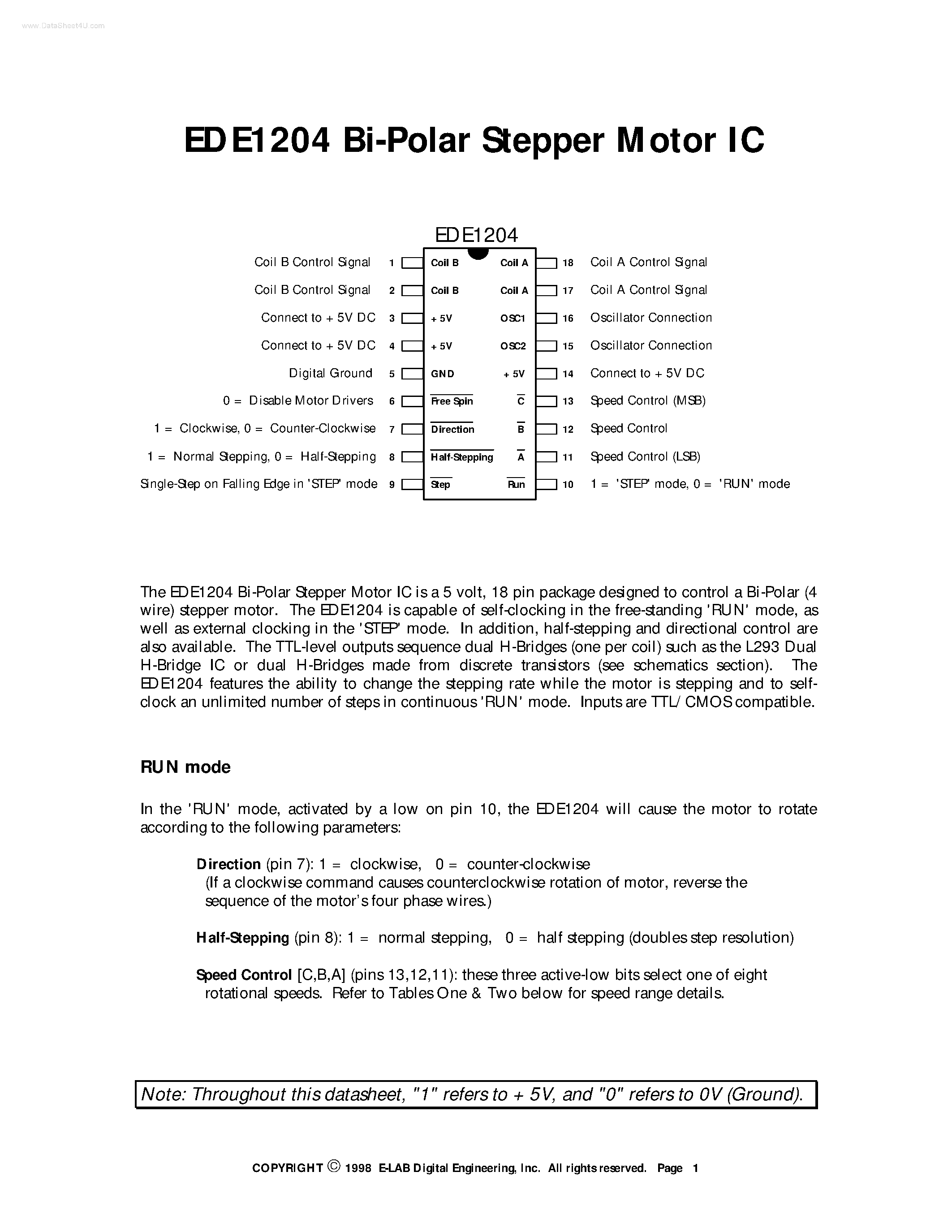 Даташит EDE1204 - Bi-Polar Stepper Motor IC страница 1