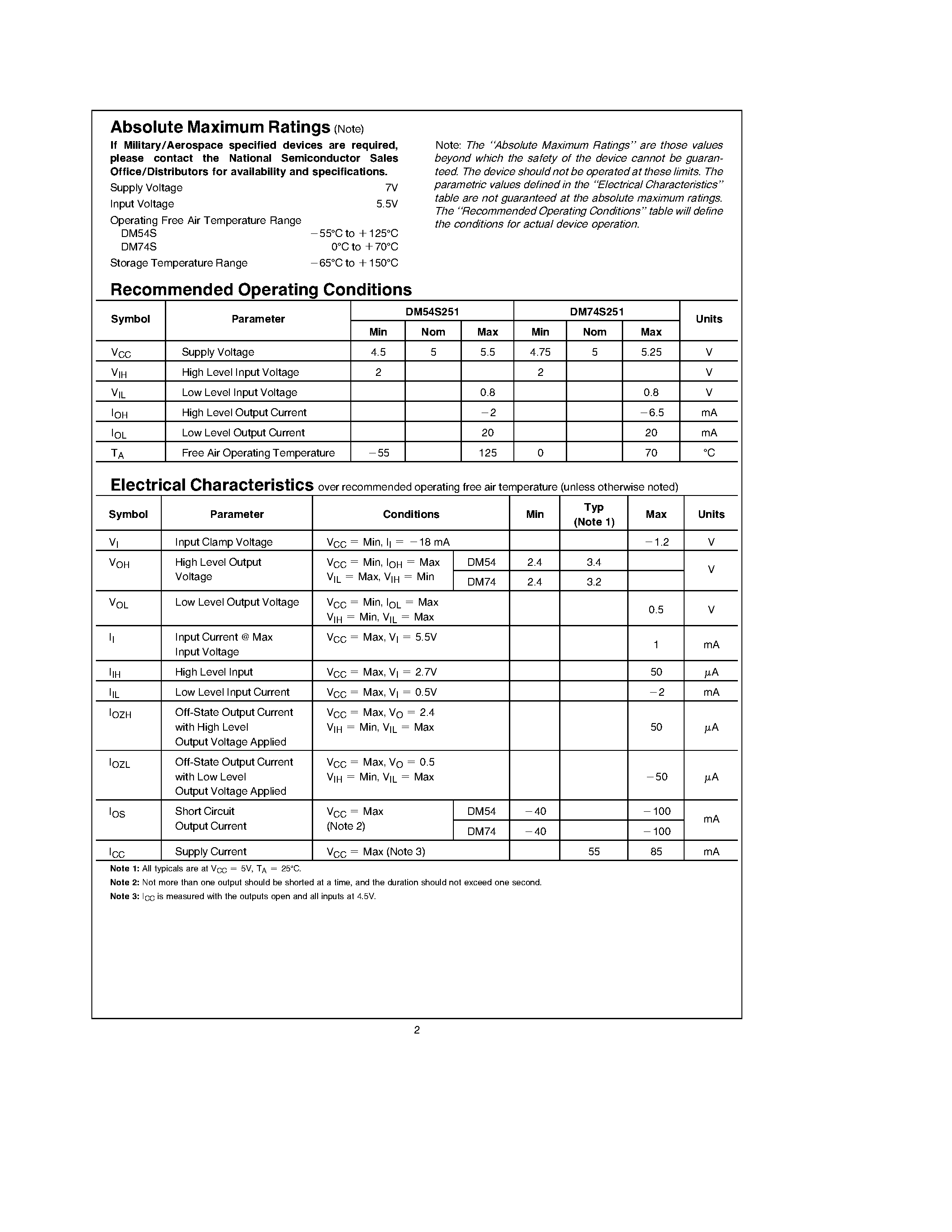 Даташит на микросхему DM54S251 страница 2 Даташит DM54S251 - TRI-STATE 1 of 8 Line Data Selector/Multiplexer страница 2