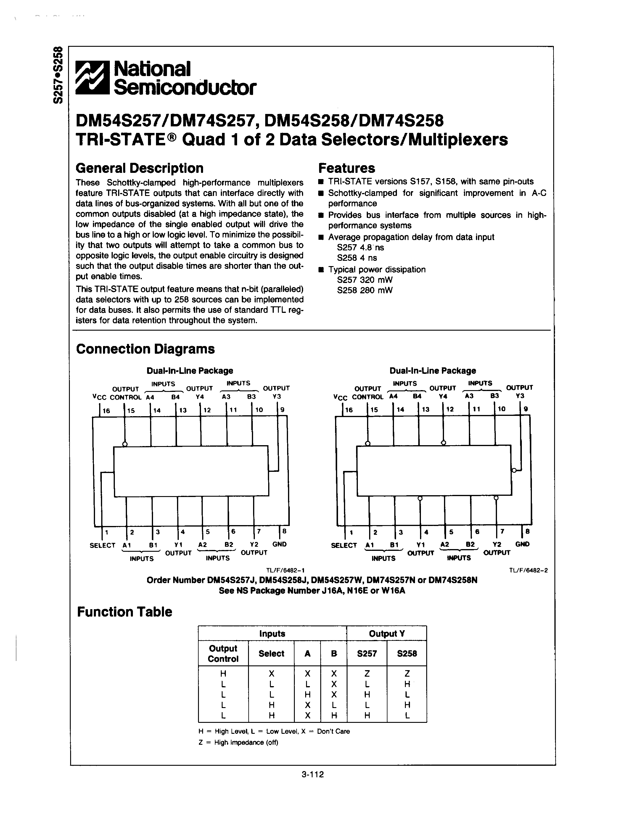 Даташит на микросхему DM54S257 страница 1 Даташит DM54S257 - (DM54S257 / DM54S258) TRI-STATE QUAD 1 OF 2 DATA SELECTORS / MULTIPLEXERS страница 1