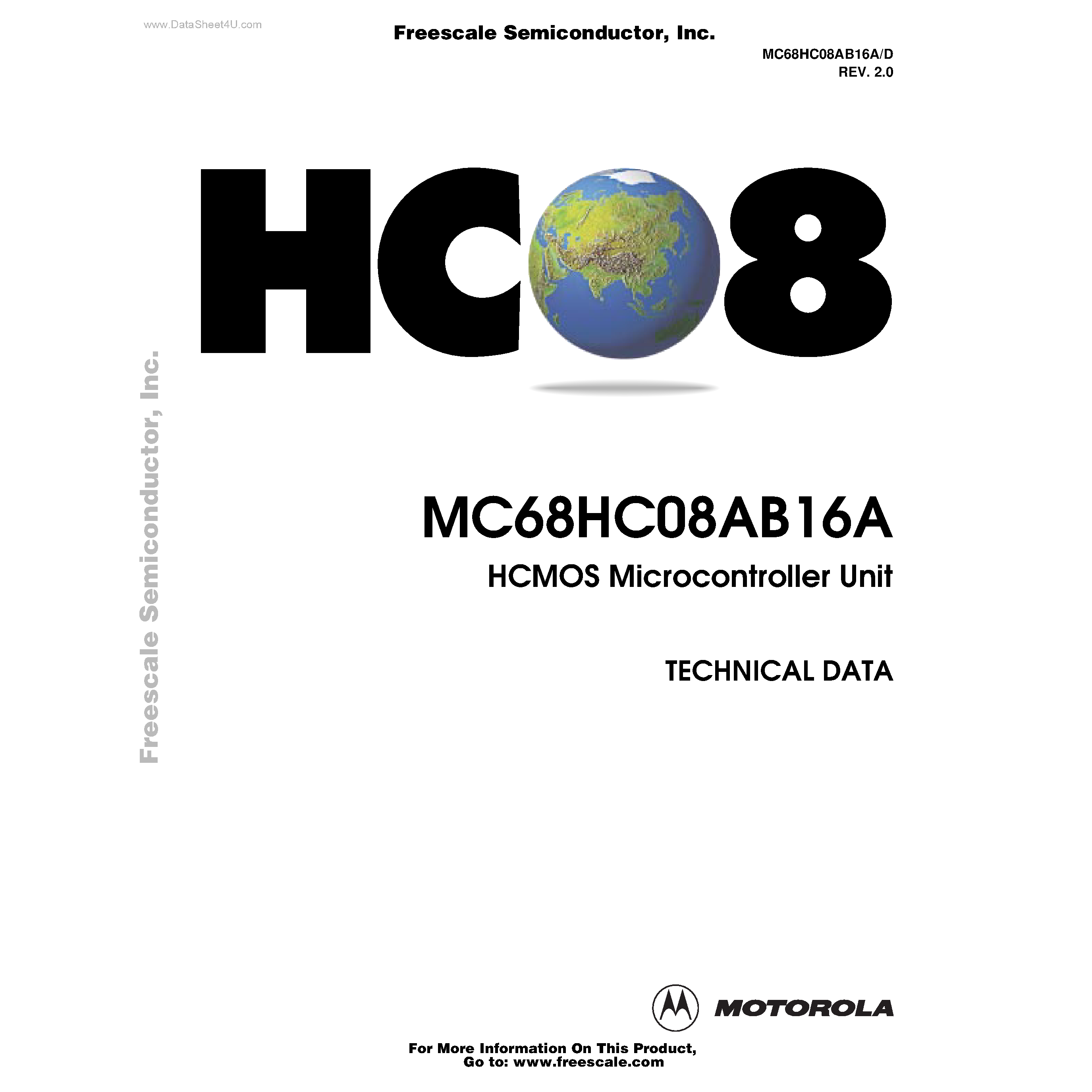 Даташит на микросхему MC68HC08AB16A страница 1 Даташит MC68HC08AB16A - HCMOS Microcontroller Unit страница 1