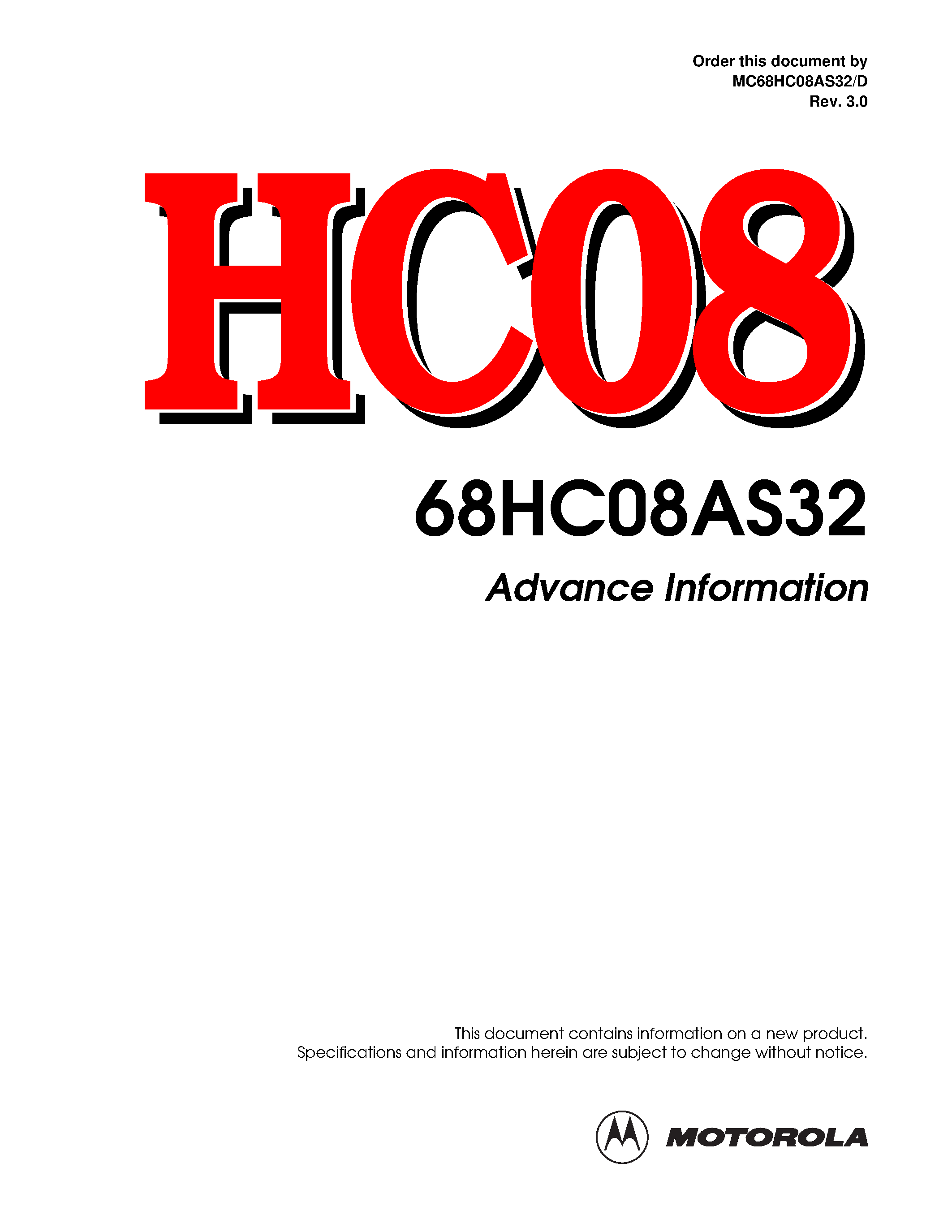 Datasheet MC68HC08AS32 - 8-bit microcontroller units page 1