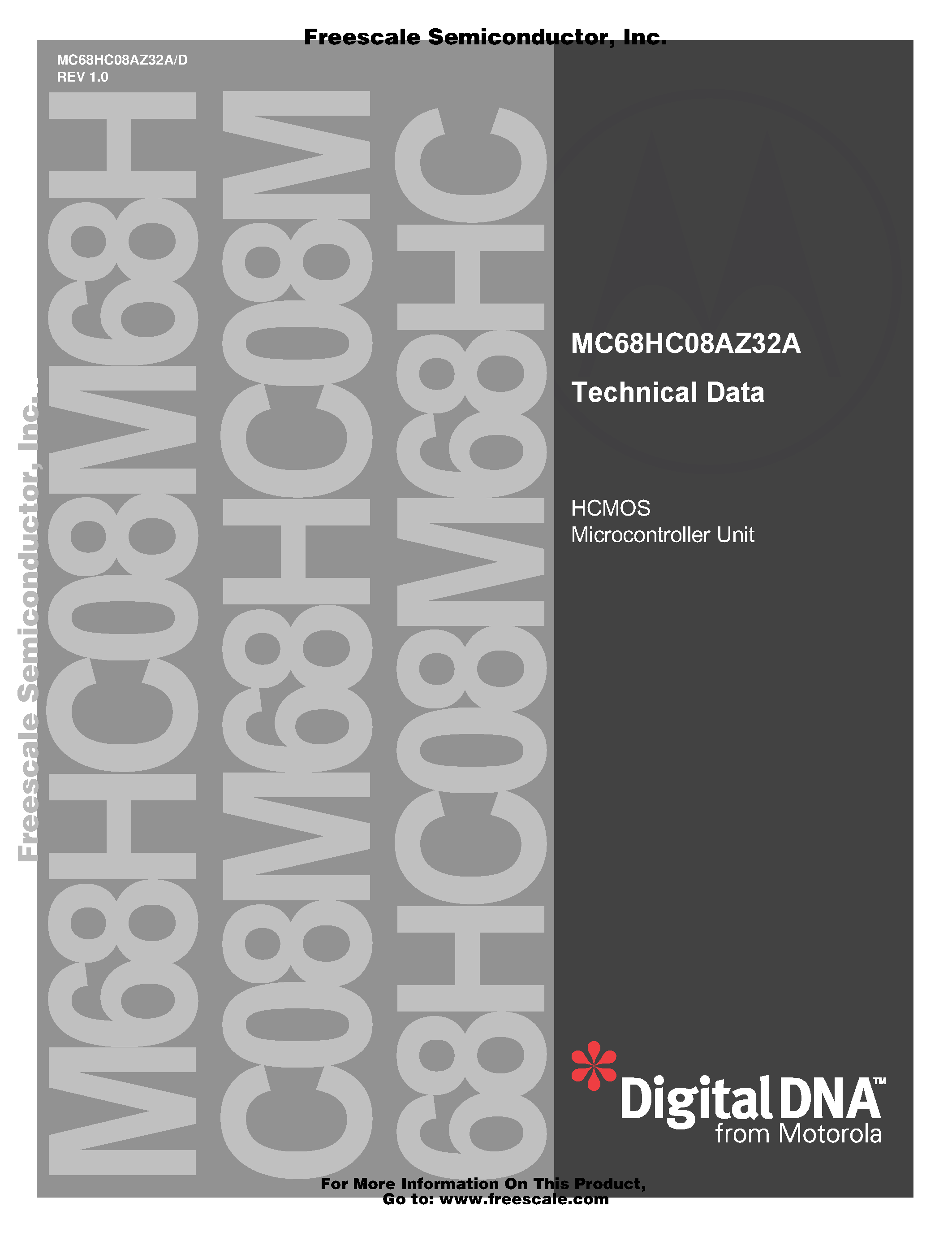 Даташит на микросхему MC68HC08AZ32A страница 1 Даташит MC68HC08AZ32A - HCMOS Microcontroller Unit страница 1