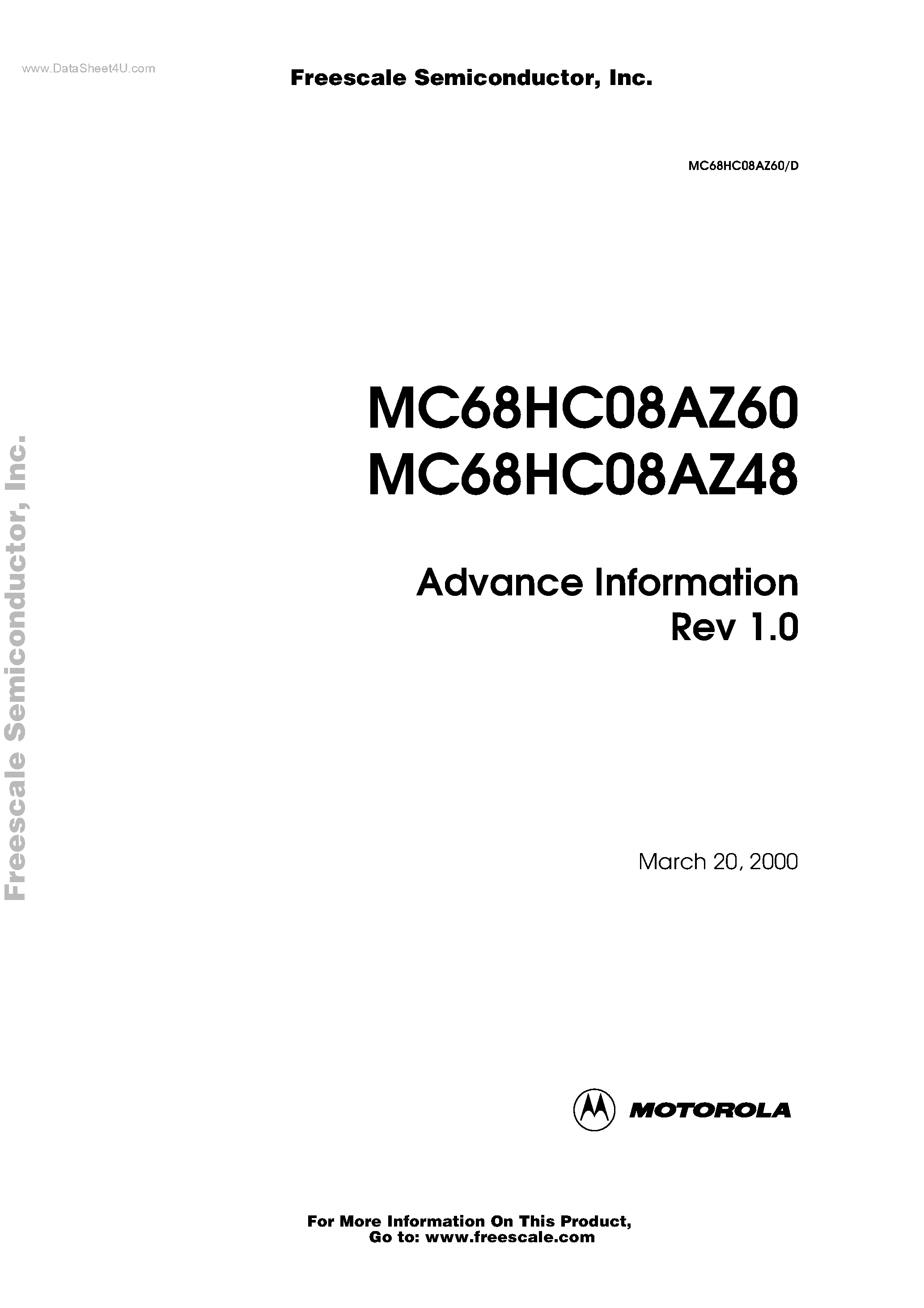 Datasheet MC68HC08AZ48 - (MC68HC08AZ48 / MC68HC08AZ60) Advance Information page 1