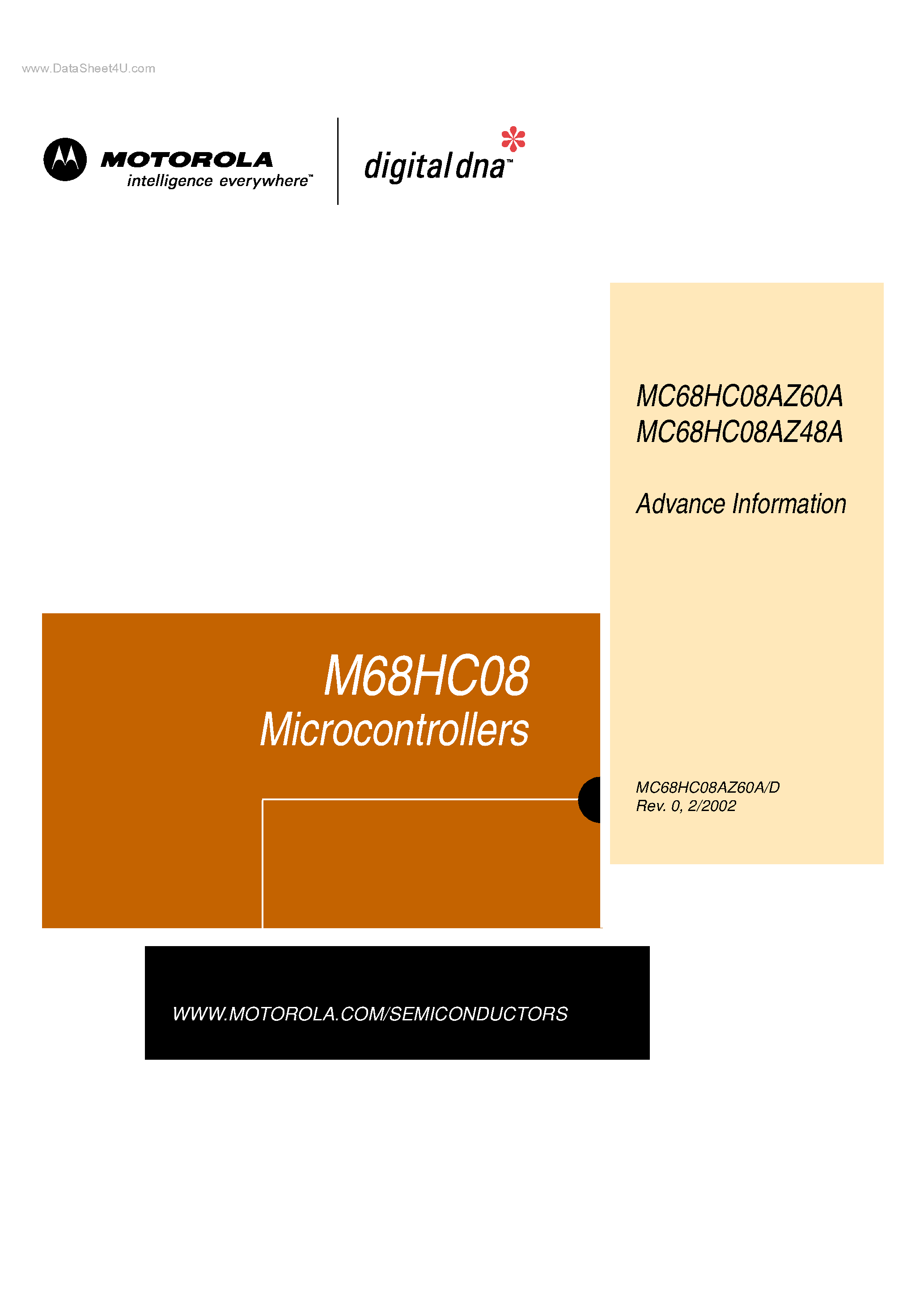 Даташит MC68HC08AZ48A - (MC68HC08AZ48A / MC68HC08AZ60A) Microcontrollers страница 1