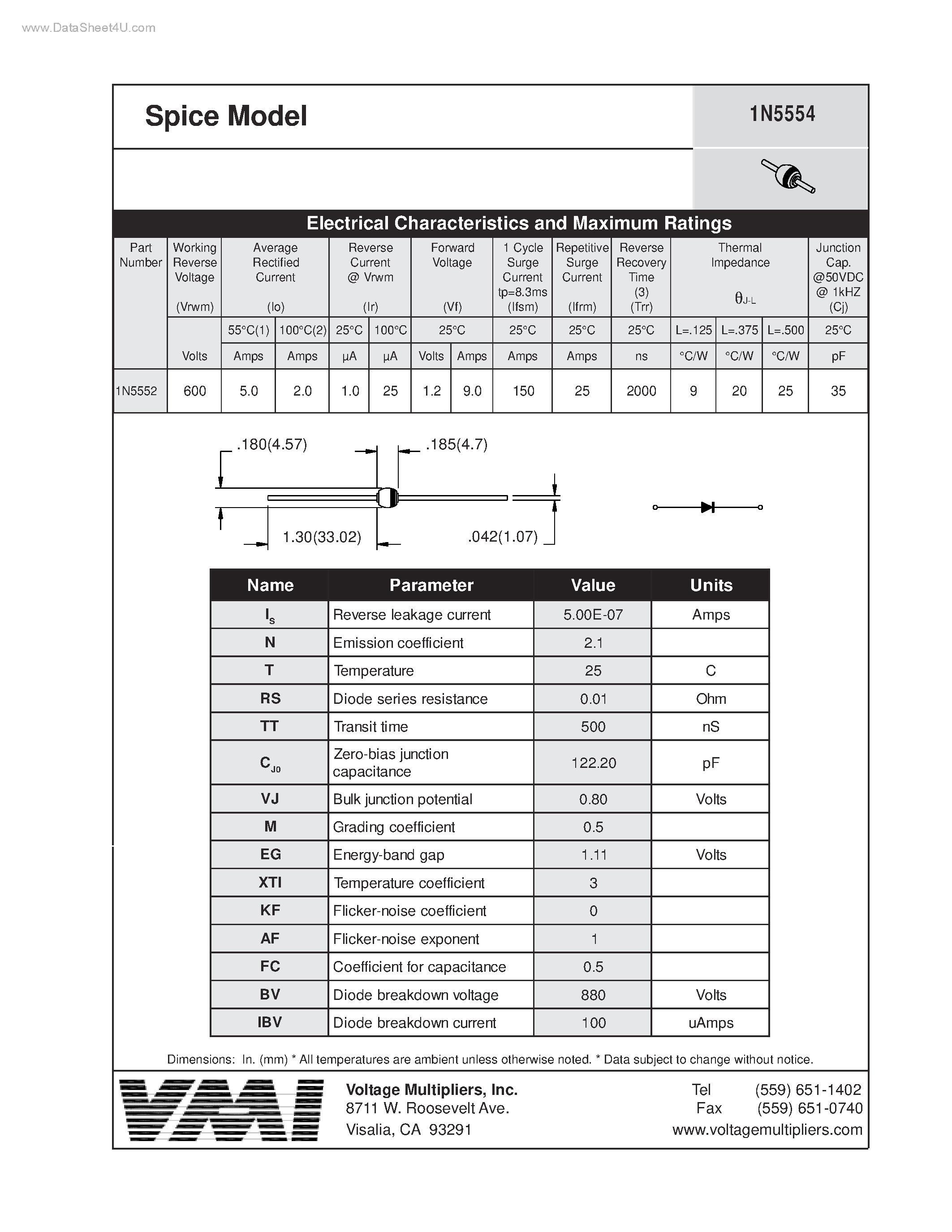 Datasheet 1N5554 - Spice Model page 1