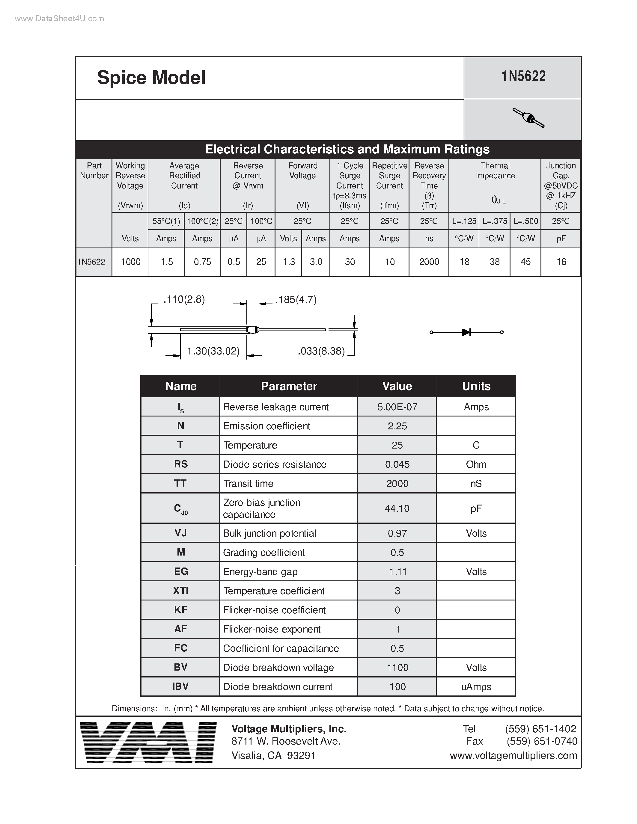 Datasheet 1N5622 - Spice Model page 1