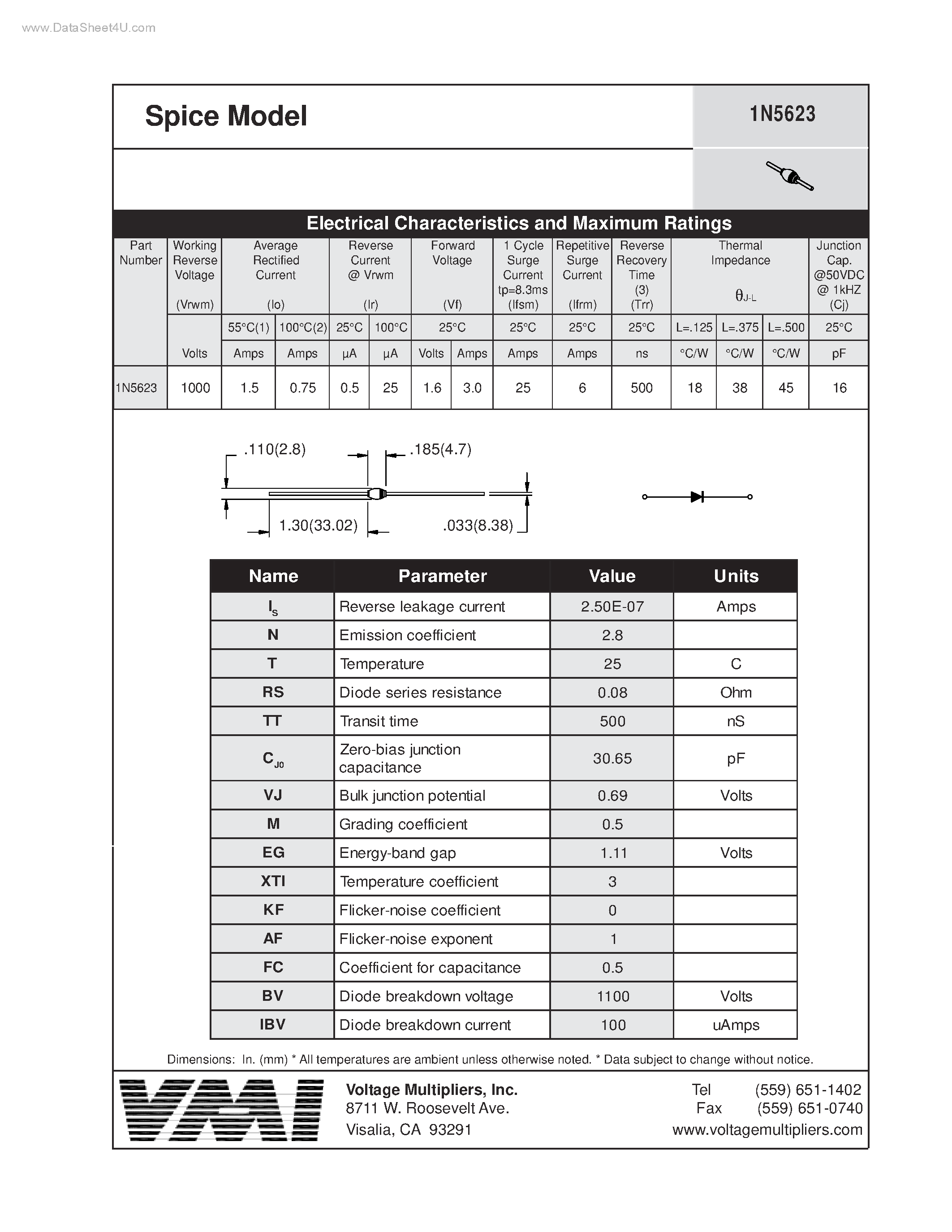 Datasheet 1N5623 - Spice Model page 1