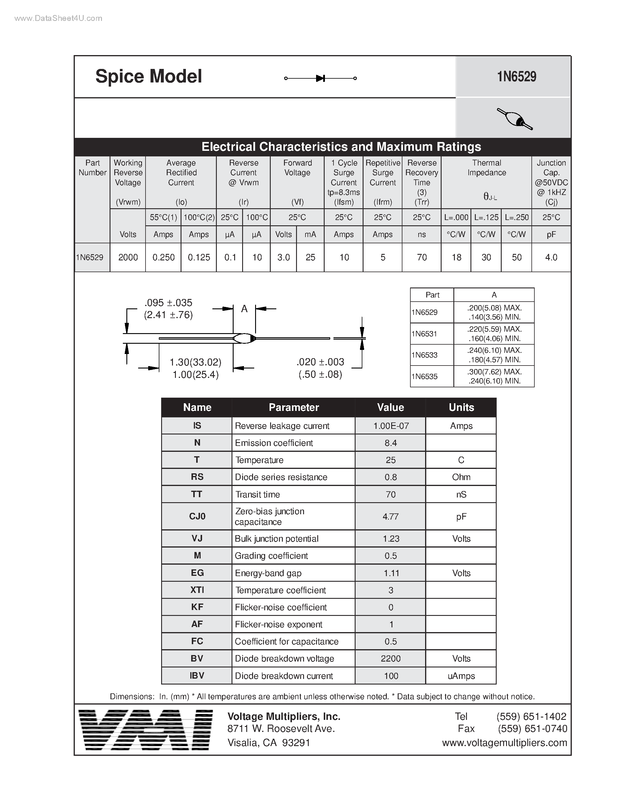 Datasheet 1N6529 - Spice Model page 1