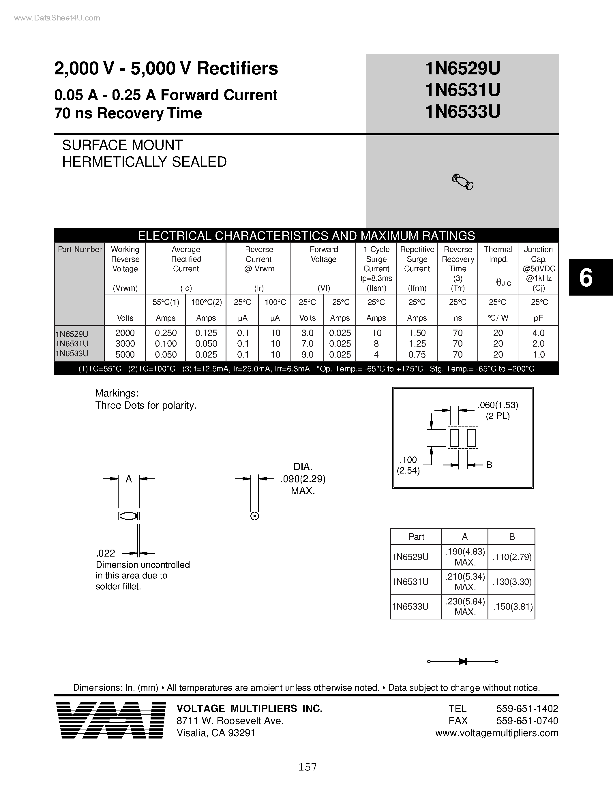 Datasheet 1N6529U - (1N6529U - 1N6533U) Rectifiers page 1