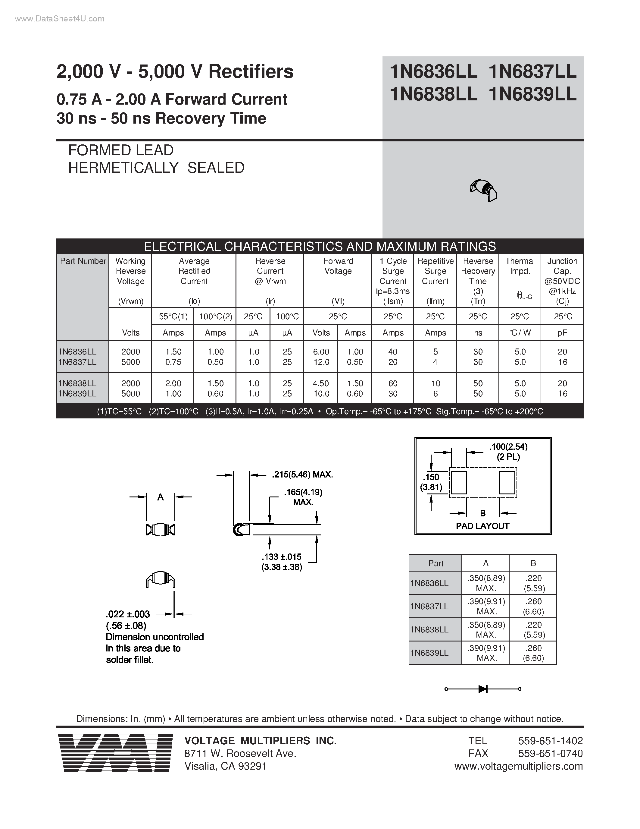 Datasheet 1N6836LL - (1N6836LL - 1N6839LL) Rectifiers page 1