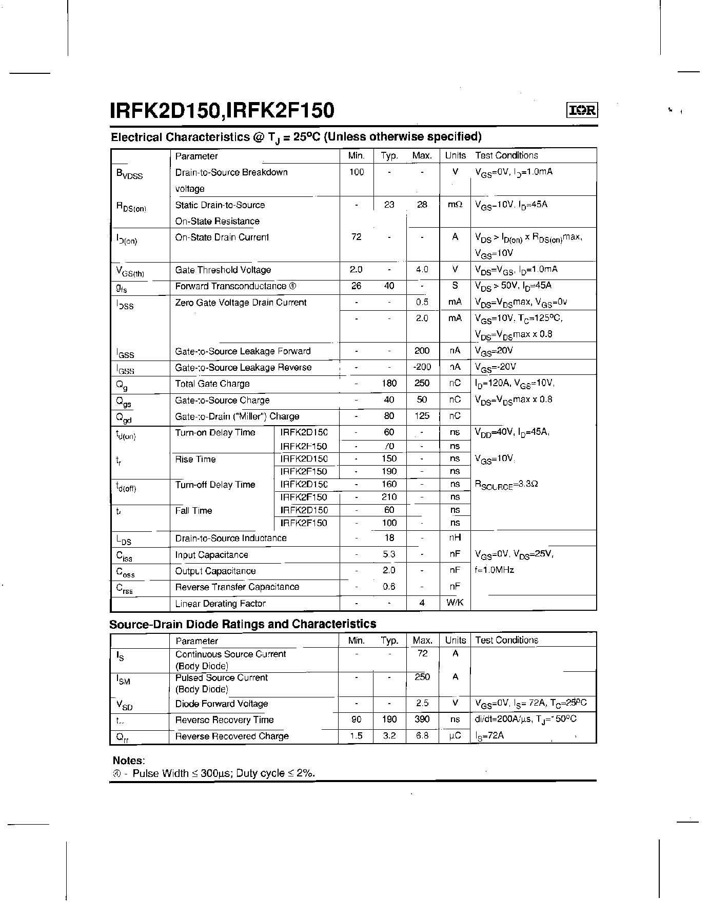 Datasheet IRFK2D150 - (IRFK2D150 / IRFK2F150) ISOLATED BASE POWER HEX PAK ASSEMBLY HALF BRIDGE CONFIGURATION page 2