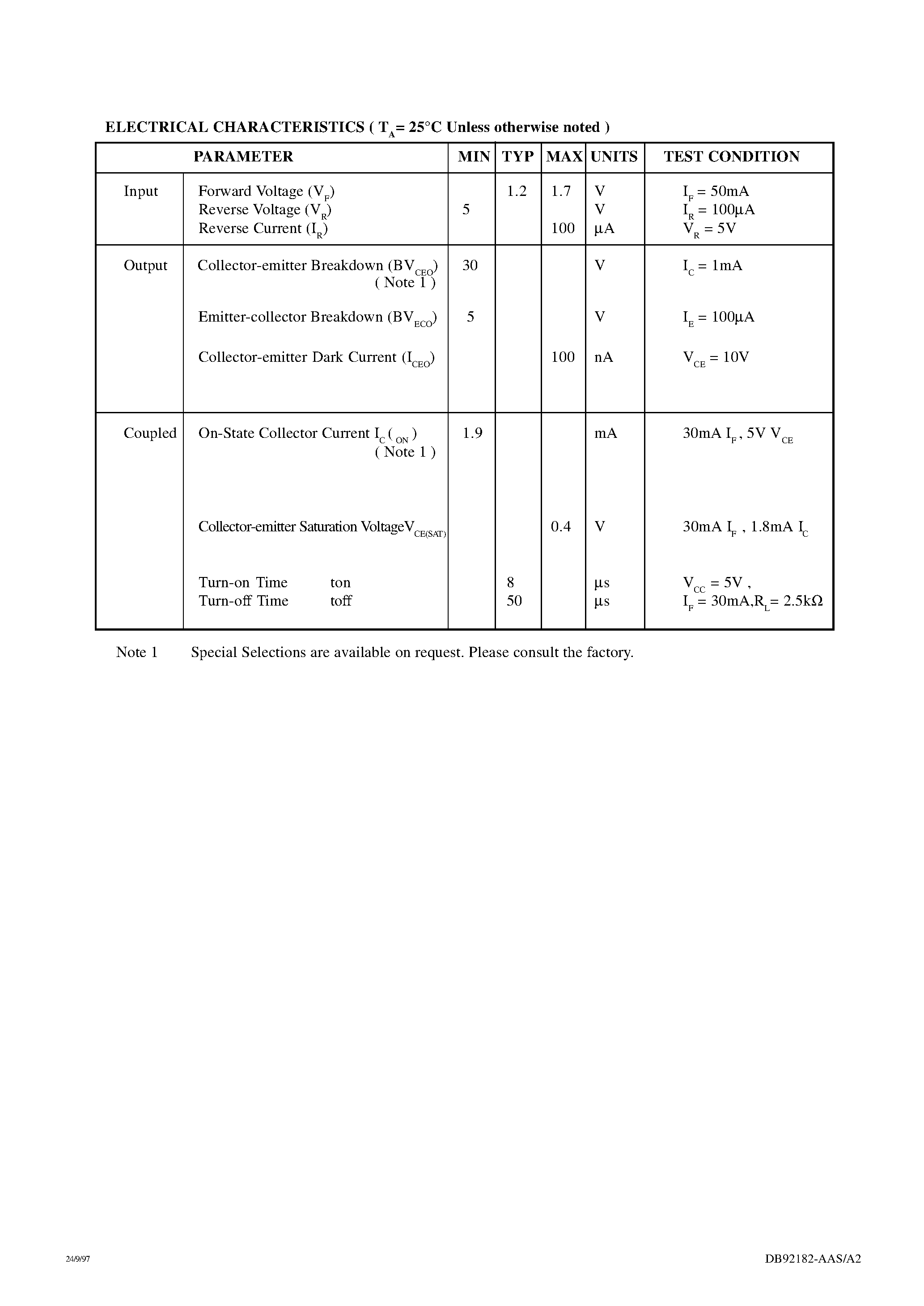 Datasheet ISTS100 page 2 Datasheet ISTS100 - (ISTS100 / ISTS200) 1mm APERTURE OPTO-ELECTRONIC SINGLE CHANNEL SLOTTED INTERRUPTER SWITCHES page 2