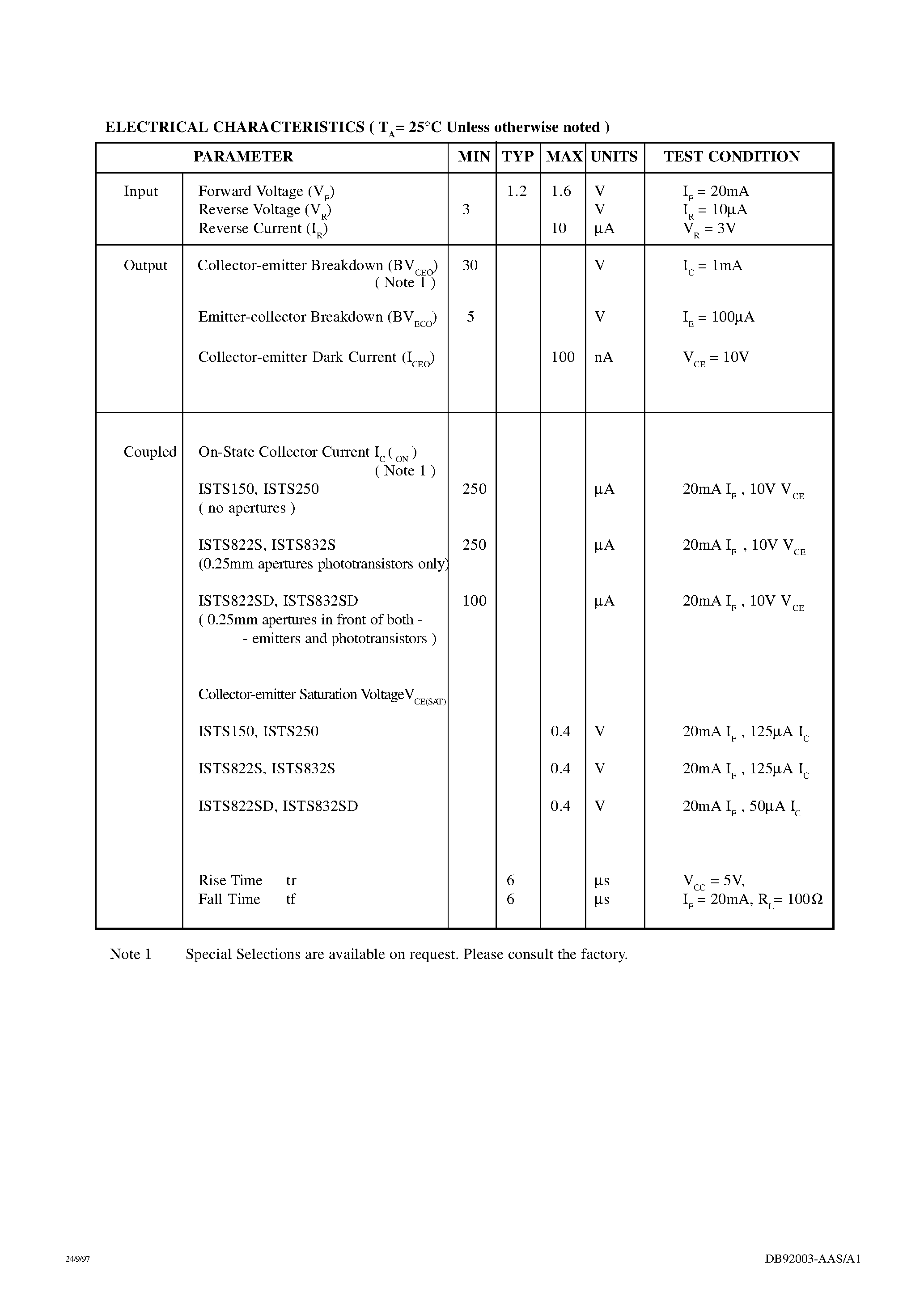 Datasheet ISTS150 - (ISTSx50 / ISTS8xx) TRANSMISSIVE OPTO-ELECTRONIC DUAL CHANNEL SLOTTED INTERRUPTER SWITCHES page 2