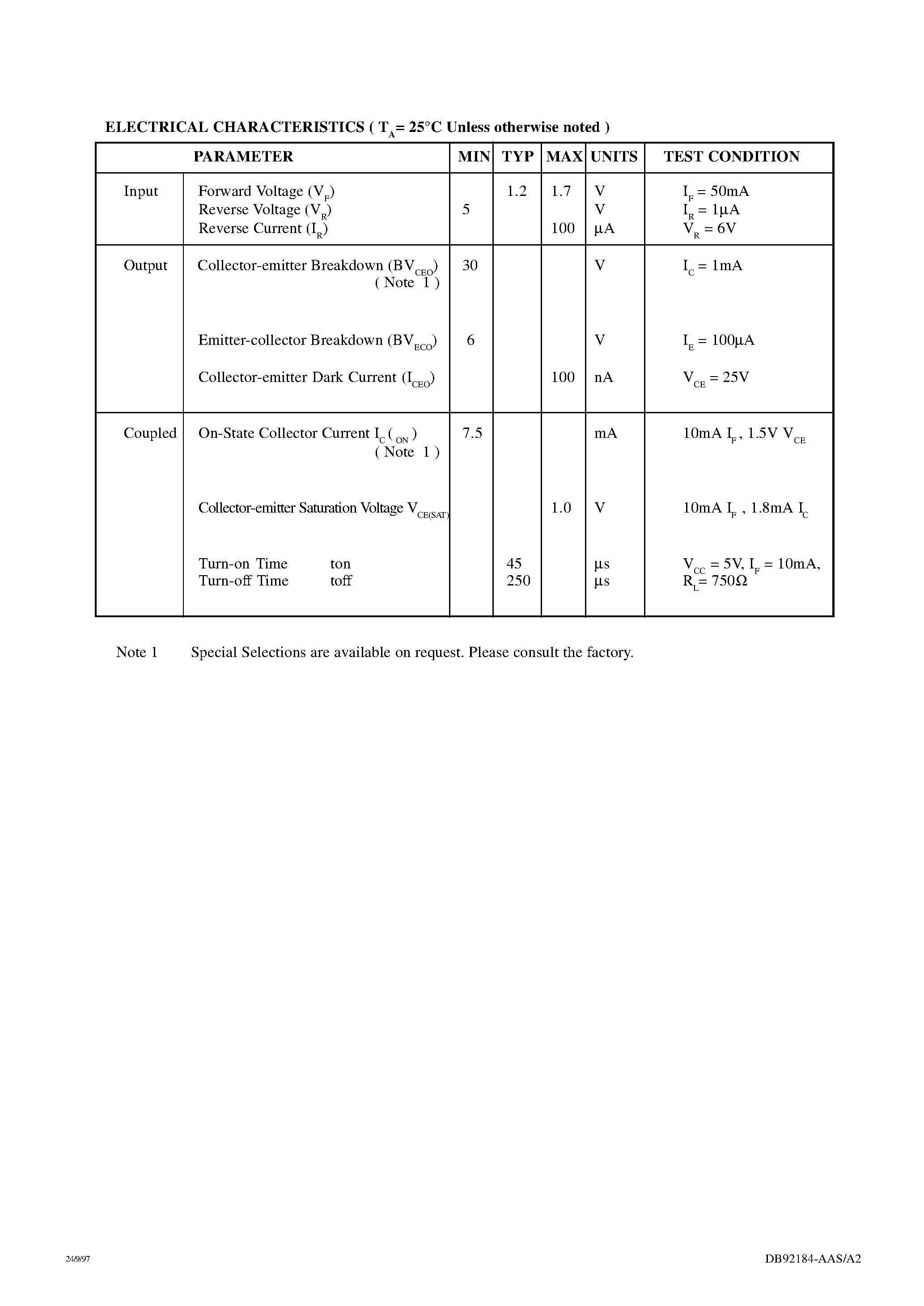 Datasheet ISTS300 - (ISTS300 / ISTS400) 1mm APERTURE OPTO-ELECTRONIC SINGLE CHANNEL SLOTTED INTERRUPTER SWITCHES page 2