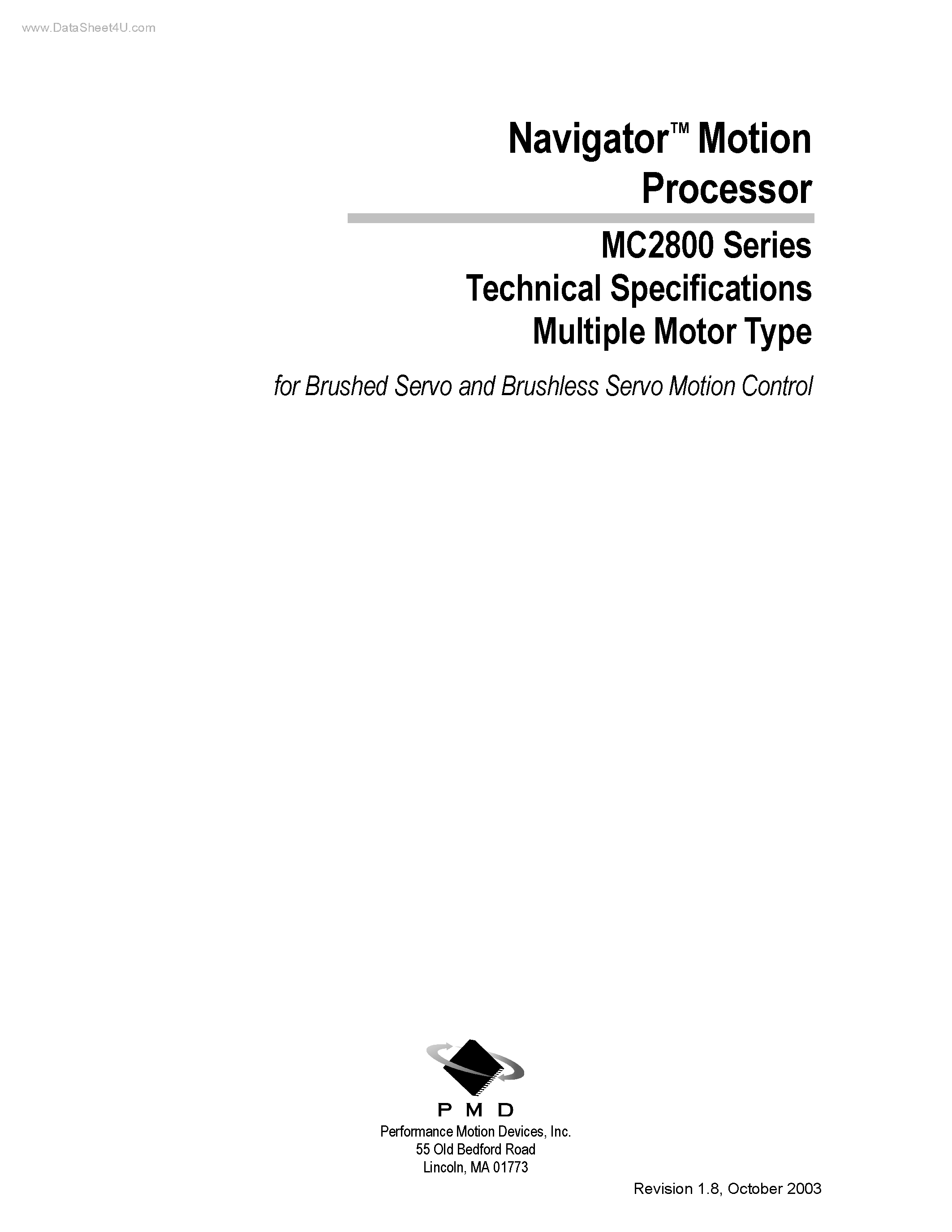 Datasheet MC2800 page 1 Datasheet MC2800 - Navigator Motion Processor page 1