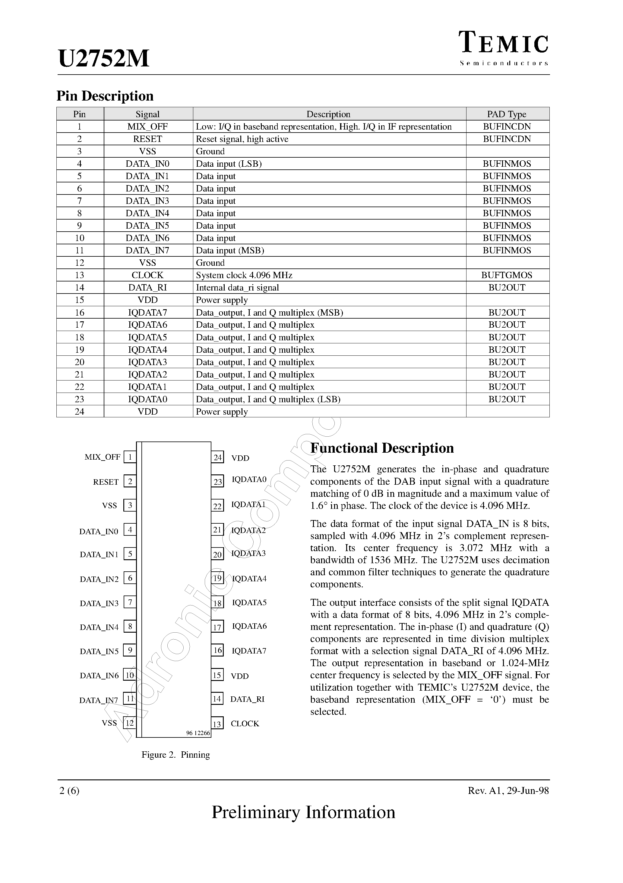 Даташит U2752M - Digital I/Q-Generator Chip страница 2