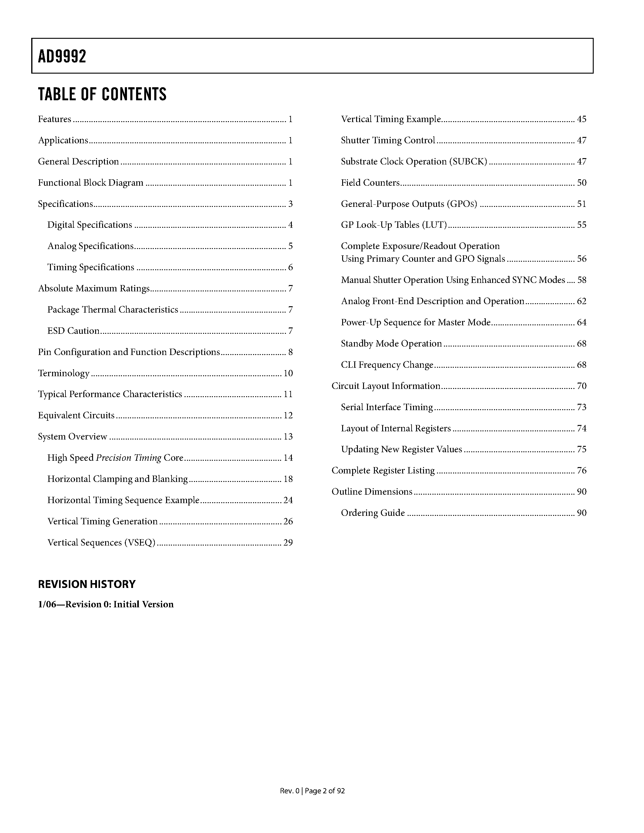 Datasheet AD9992 page 2 Datasheet AD9992 - 12-Bit CCD Signal Processor page 2