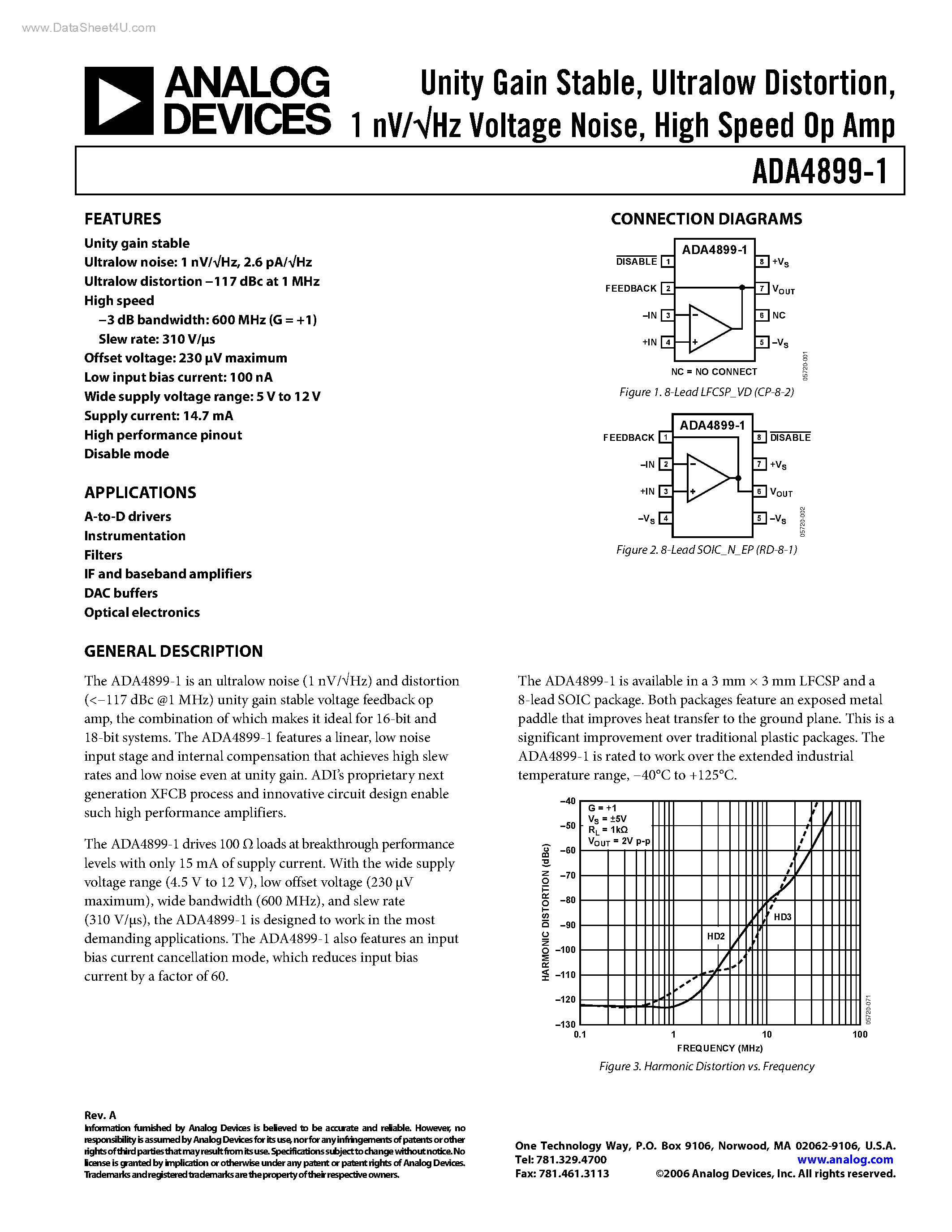 Даташит ADA4899-1 - High Speed Op Amp страница 1
