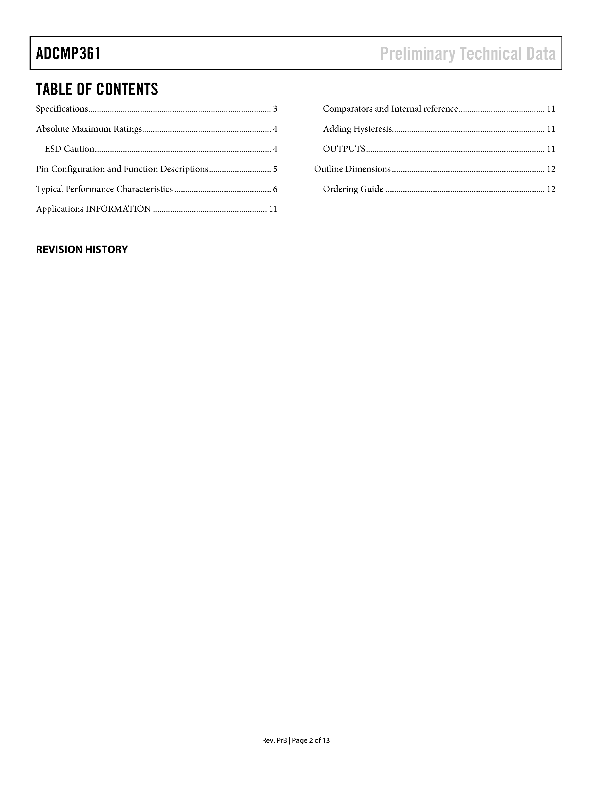 Даташит на микросхему ADCMP361 страница 2 Даташит ADCMP361 - Single Comparator страница 2
