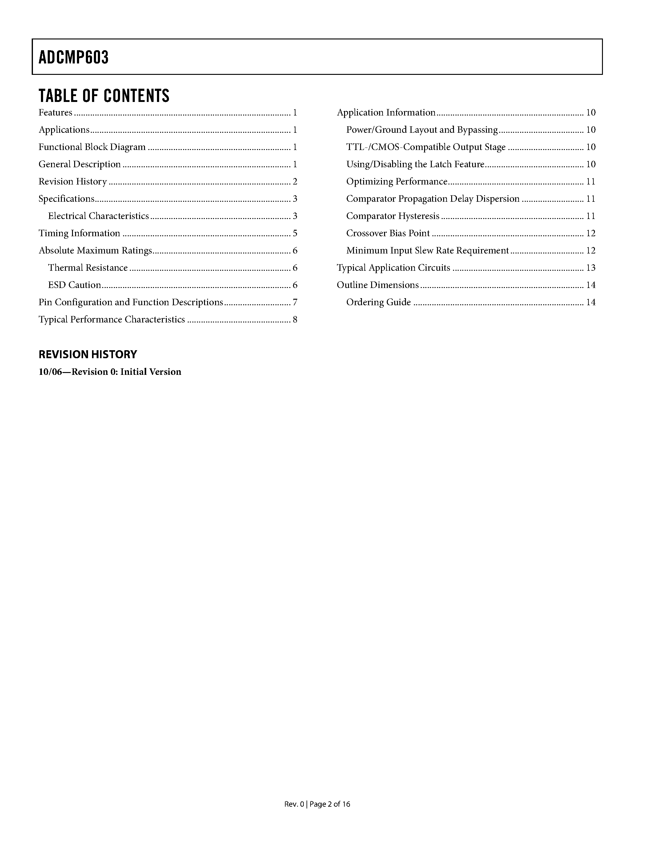Datasheet ADCMP603 - Single-Supply TTL/CMOS Comparator page 2