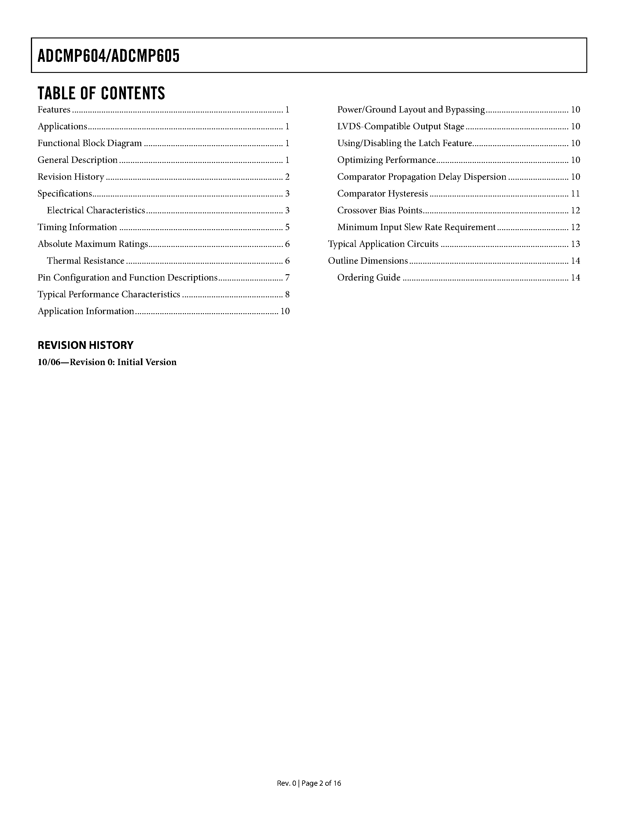 Datasheet ADCMP604 page 2 Datasheet ADCMP604 - (ADCMP604 / ADCMP605) Single-Supply LVDS Comparators page 2