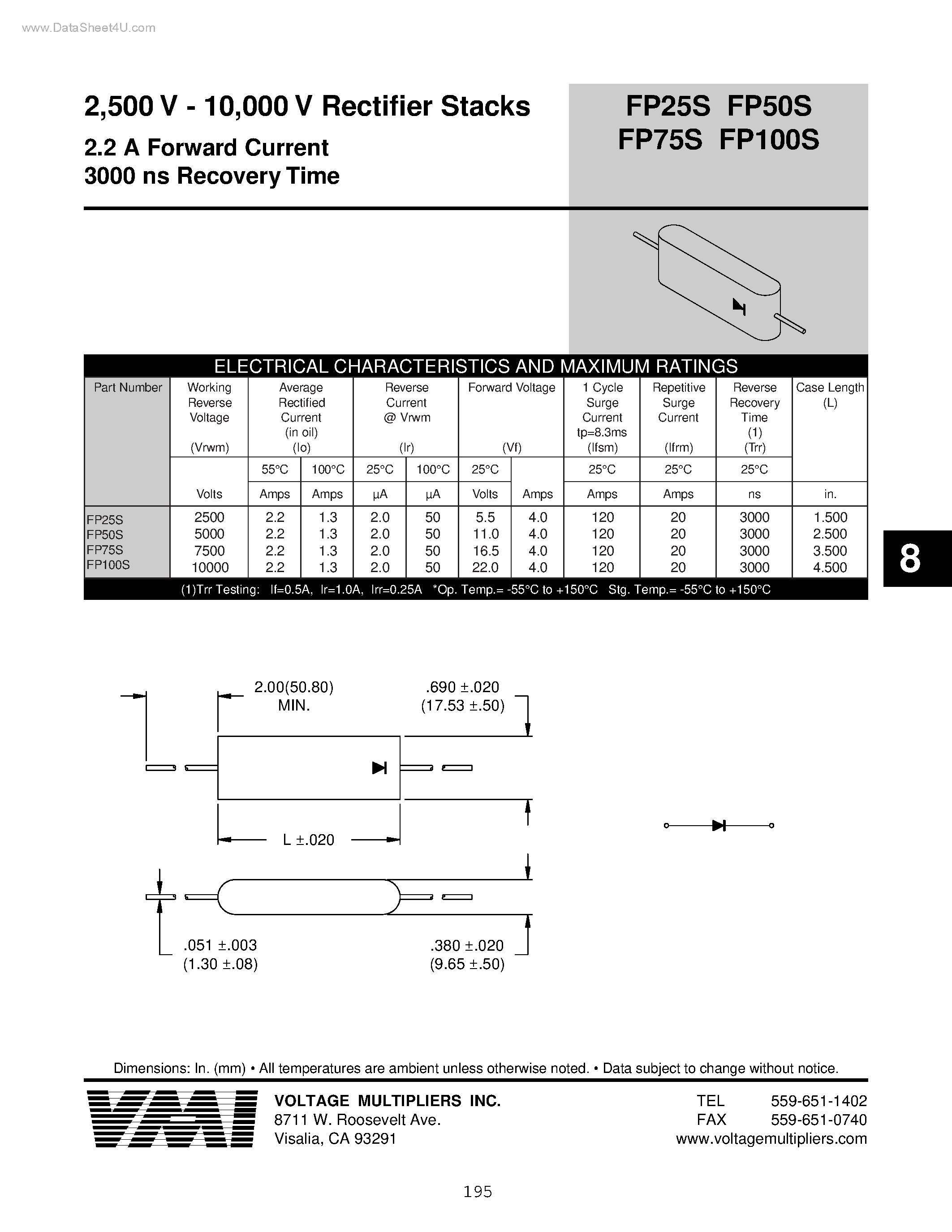 Datasheet FP100S page 1 Datasheet FP100S - Rectifier Stacks page 1