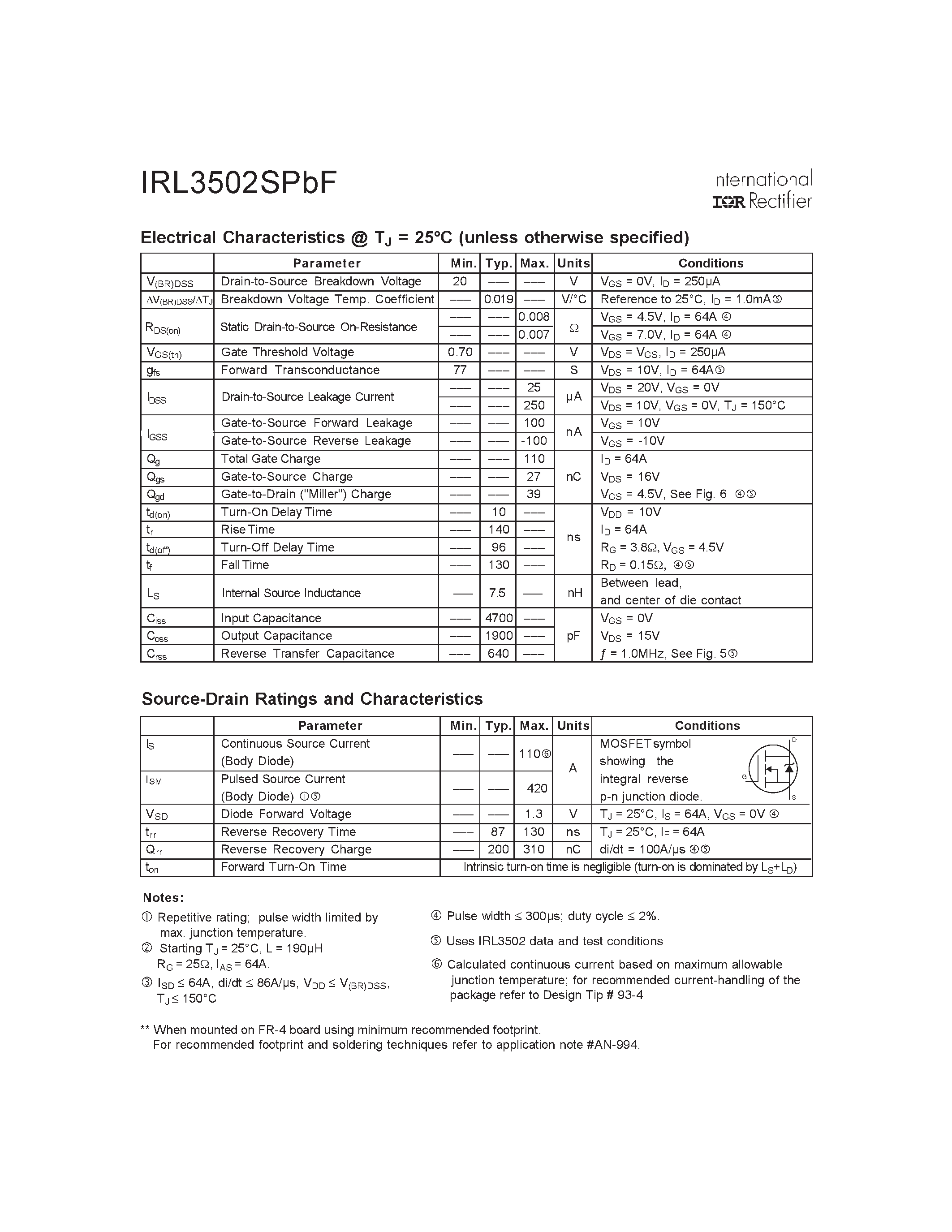 Datasheet IRL3502SPBF - HEXFET Power MOSFET page 2