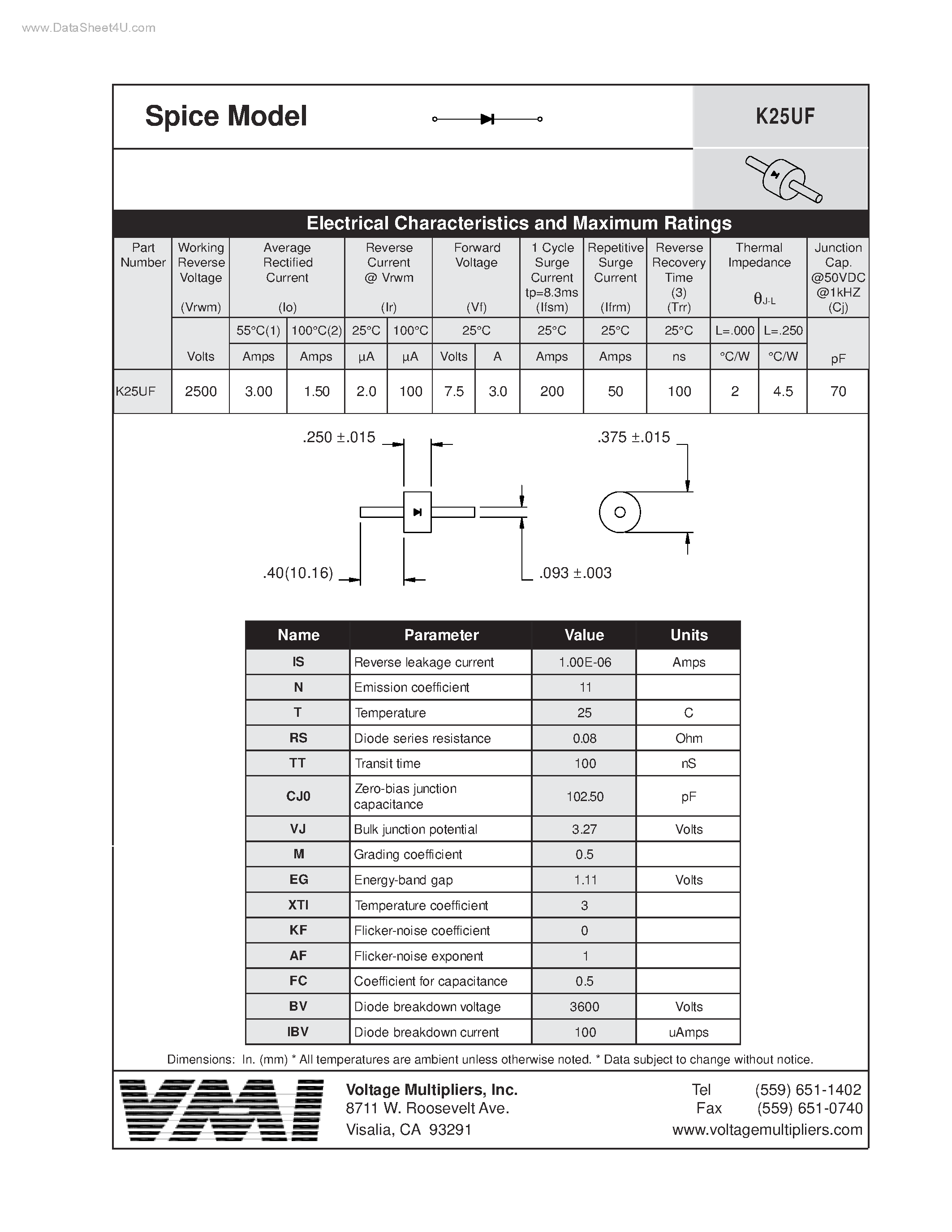 Datasheet K25UF - Spice Model page 1